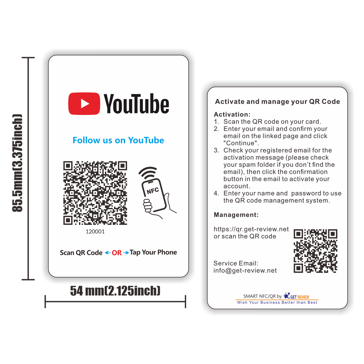 Follow Us On YouTube Card Touchless Reusable QR Code NFC Tap Review Ca