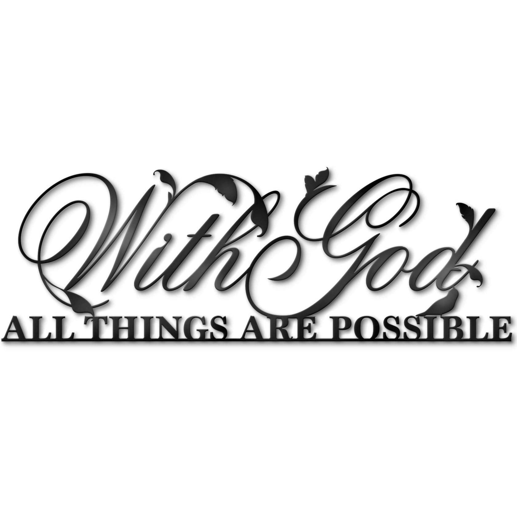 Gialer With God All Things Are Possible Sign Metal Wall Decor, 18"X12" Inch Religious Scripture Black Christian Bible Verses
