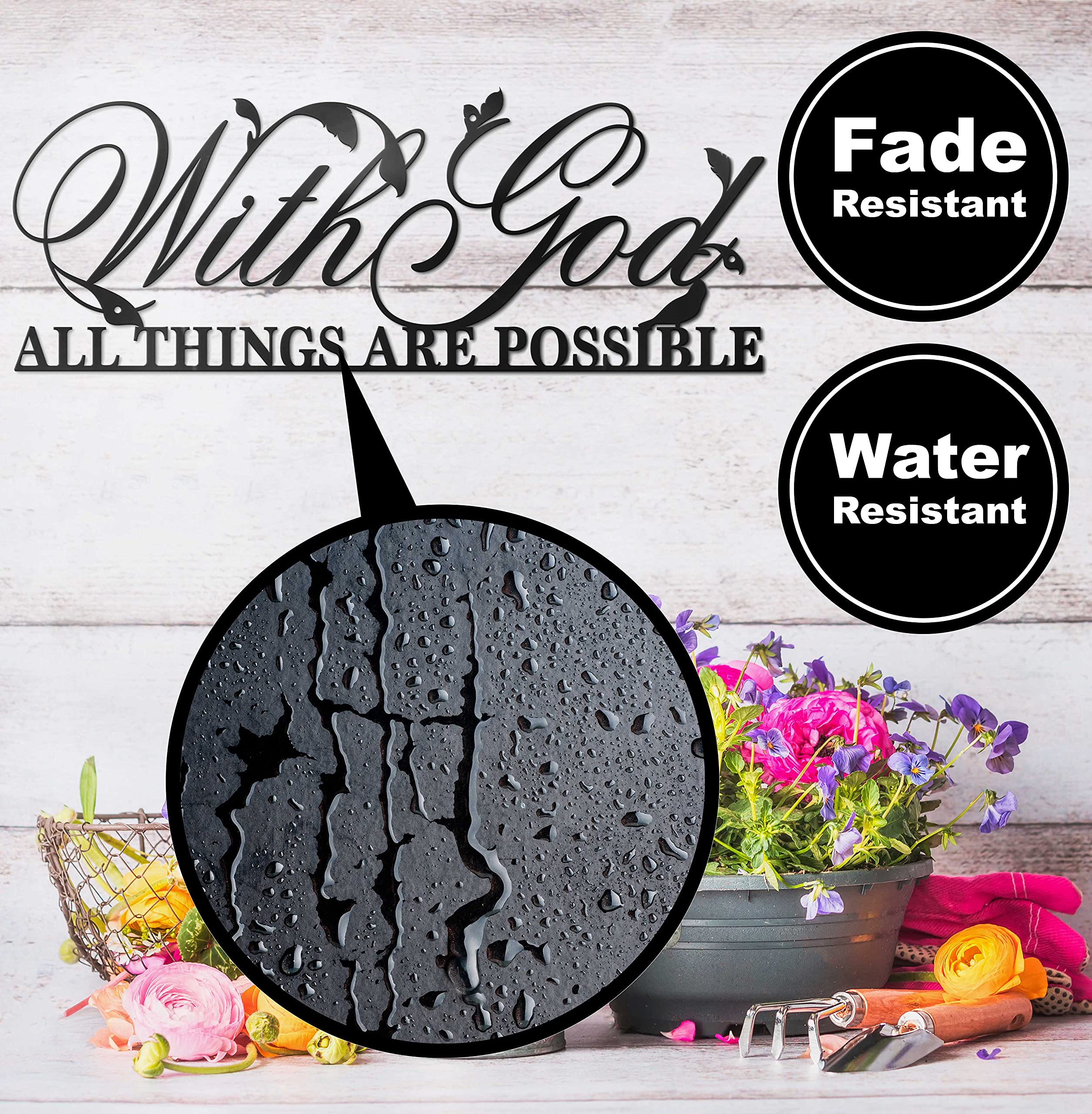 Gialer With God All Things Are Possible Sign Metal Wall Decor, 18"X12" Inch Religious Scripture Black Christian Bible Verses