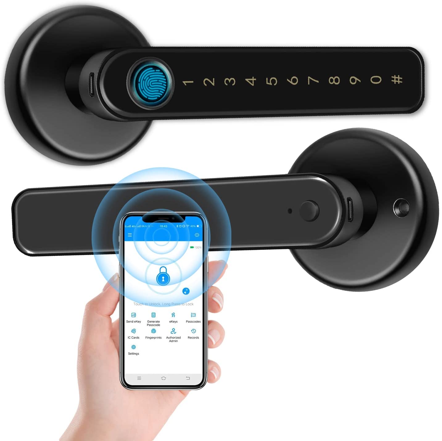 Fingerprint Lock with Touchscreen Smart Room Door App Digital Lever Lock