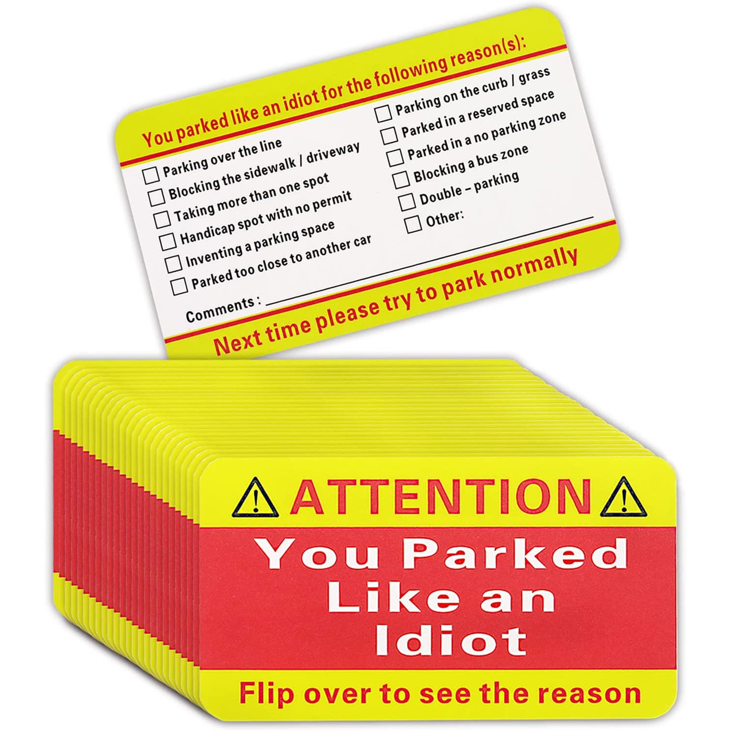 Gialer 100pack You Parked Like an Idiot Cards Bad Parking Cards 3.5"x2" Multi Reasons Violation