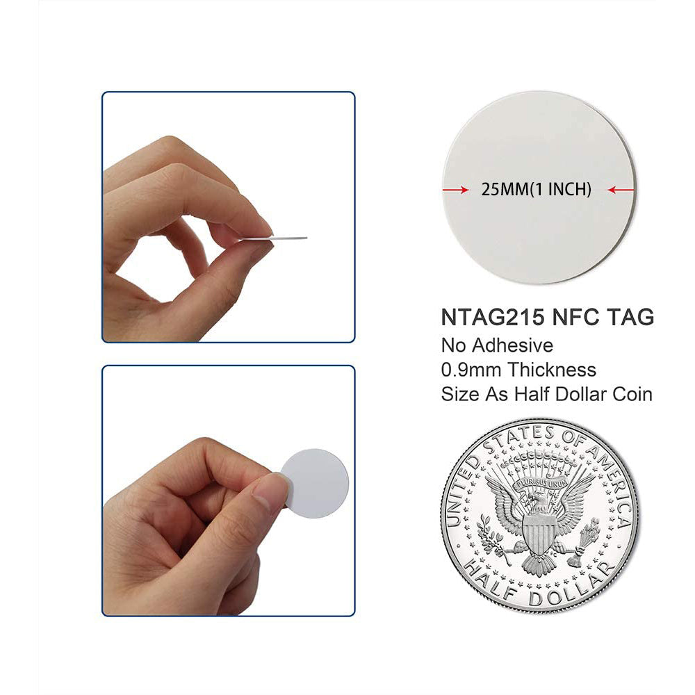 Gialer NTAG215 NFC Tags Round 25mm(1 inch) Blank White NTAG215 NFC Cards Compatible TagMo Amiibo