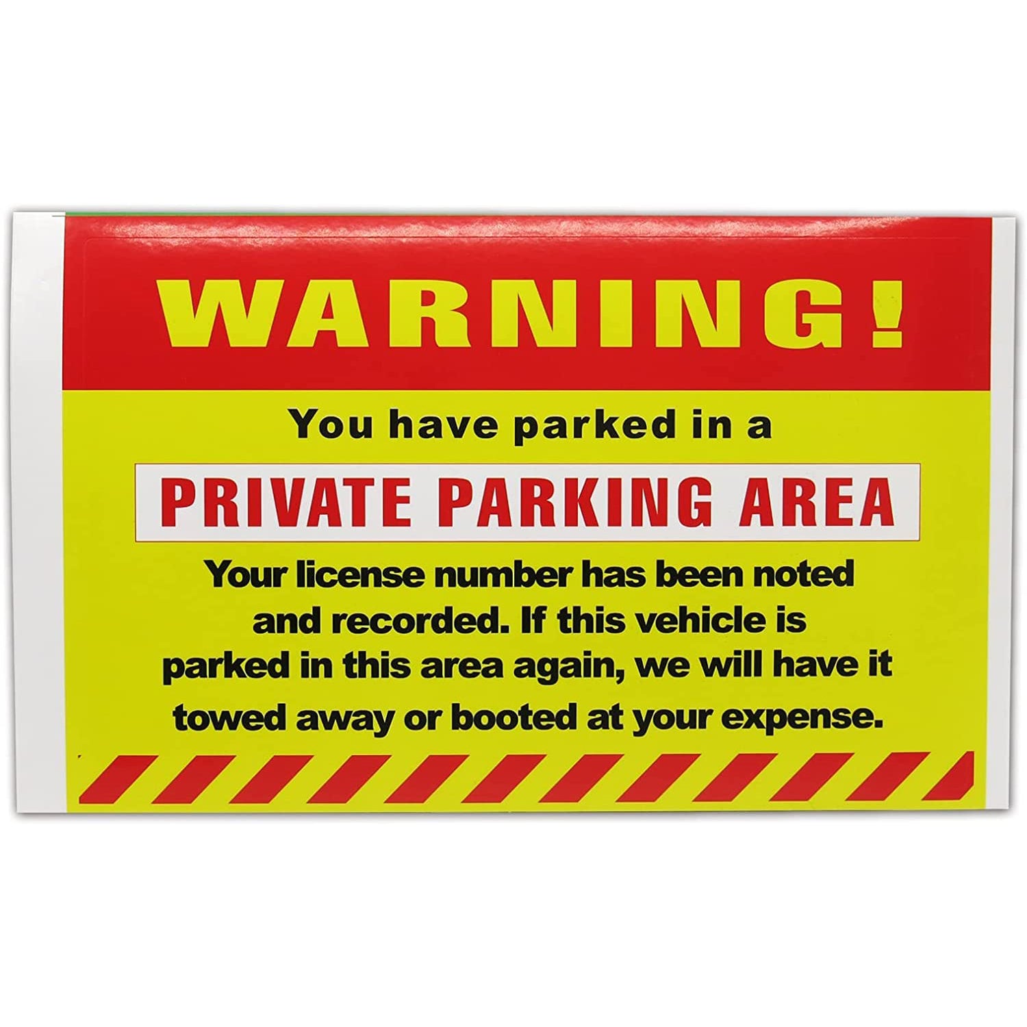 Gialer (Pack of 50) 5 x 8 inch “Warning - You Have Parked in A No Parking Area” Parking Violation Stickers with Permanent Adhesive