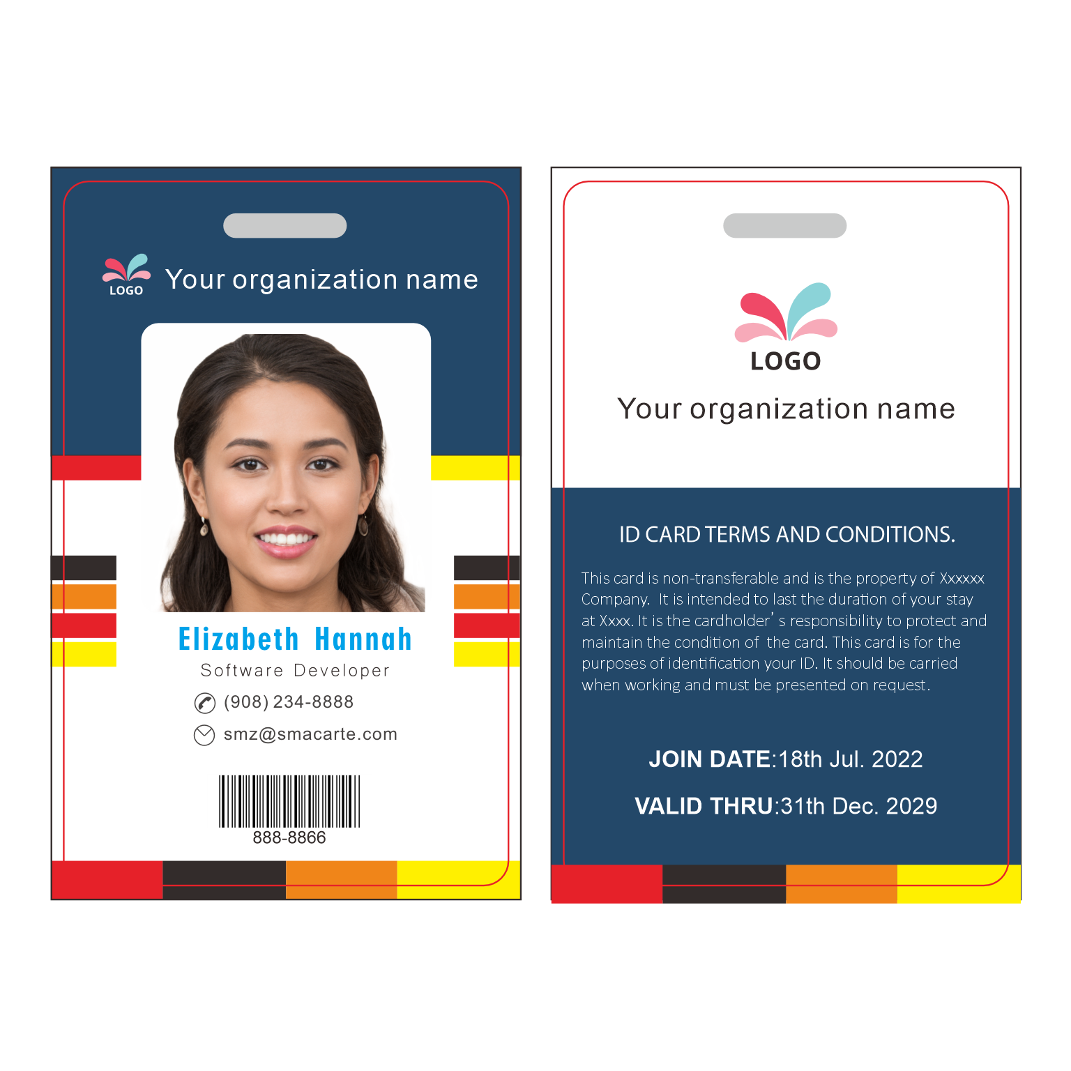 Custom Id Badge, Personalized Employee Photo Identification Card with Lanyard