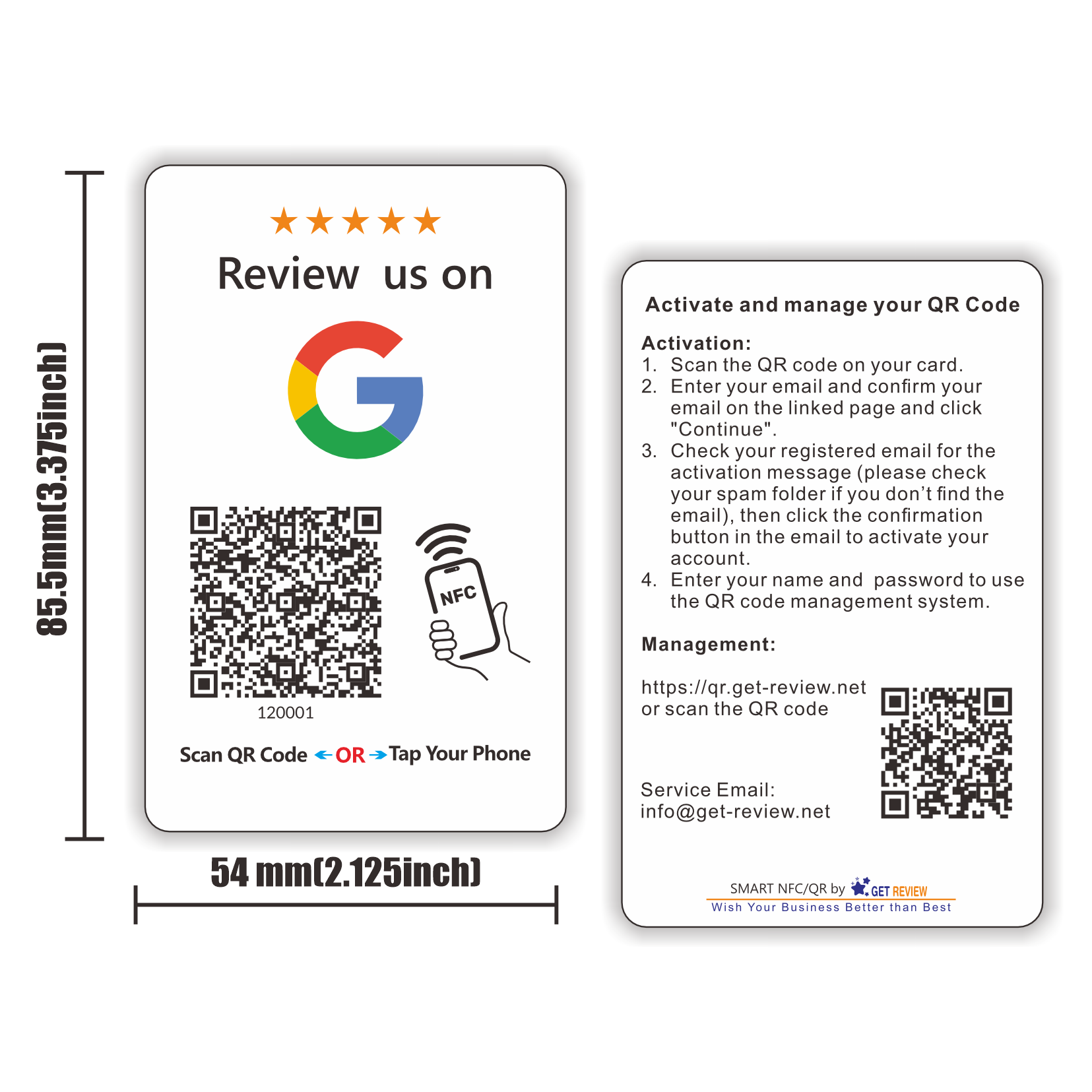 Contactless Sharing Smart NFC 'Review Us on Google Card' Touchless Card Reusable QR Code Tap Review Card