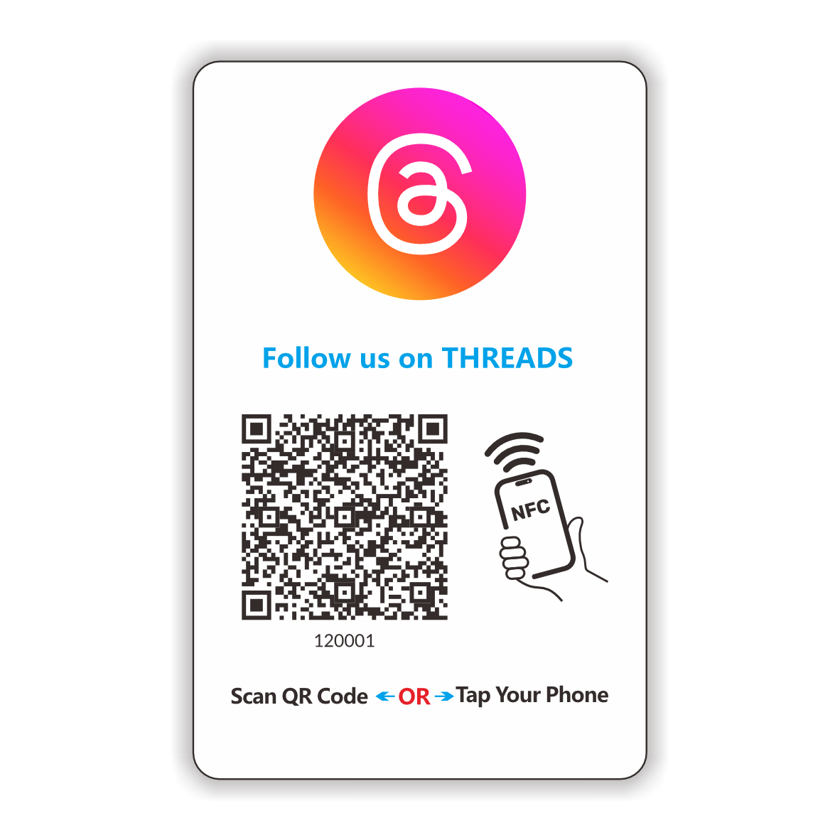 'Follow Us On Thread' Card Touchless Reusable QR Code NFC Tap Review Card