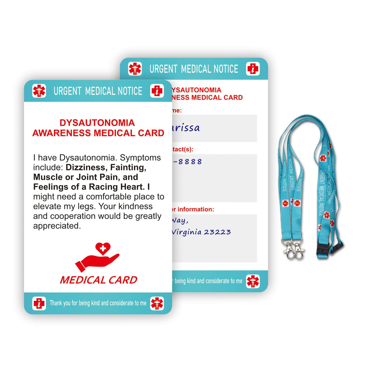 2set Dysautonomia Awareness Medical Card with Writable Panel and Patte