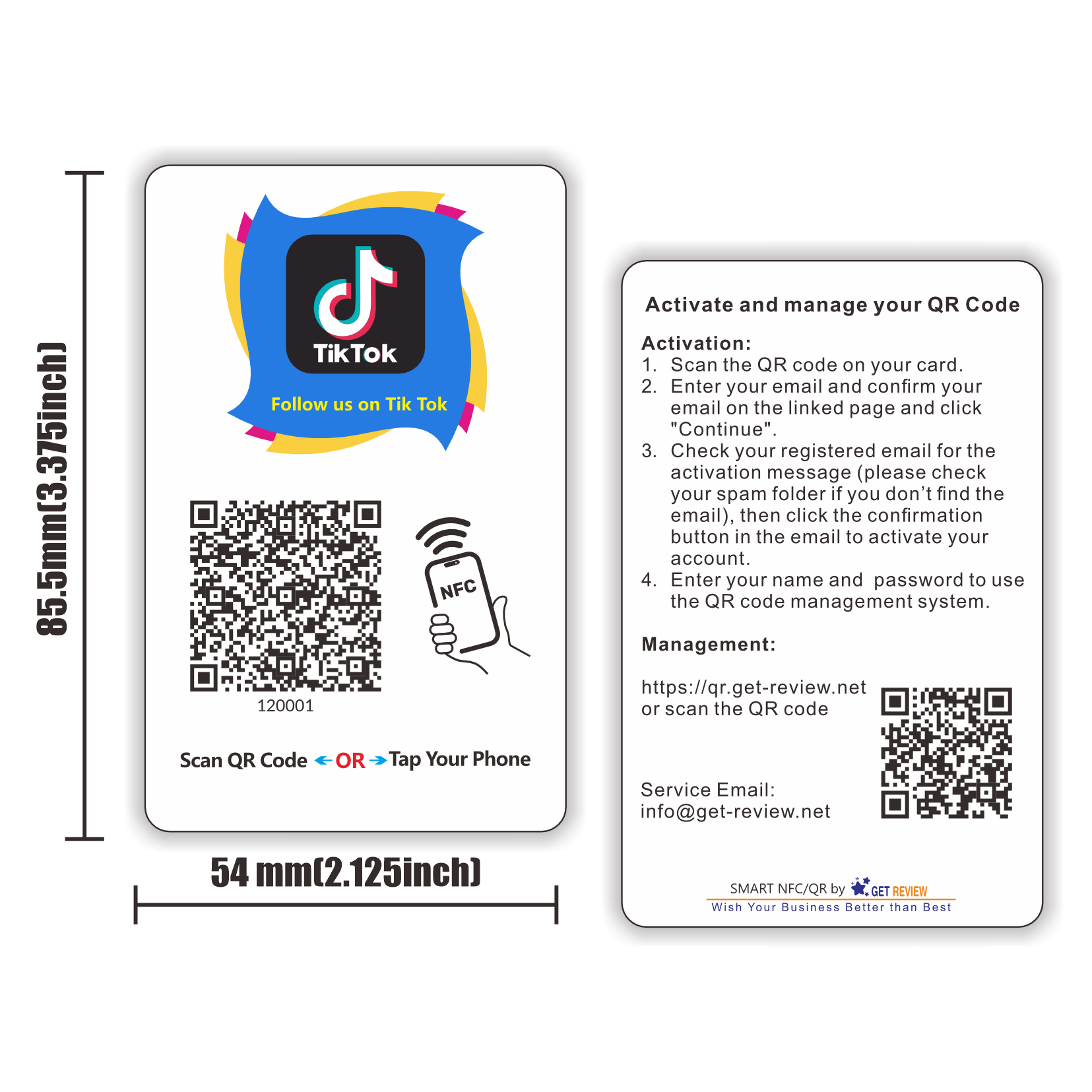 Follow us onTikTok Card Touchless Reusable QR Code NFC Tap Review Card