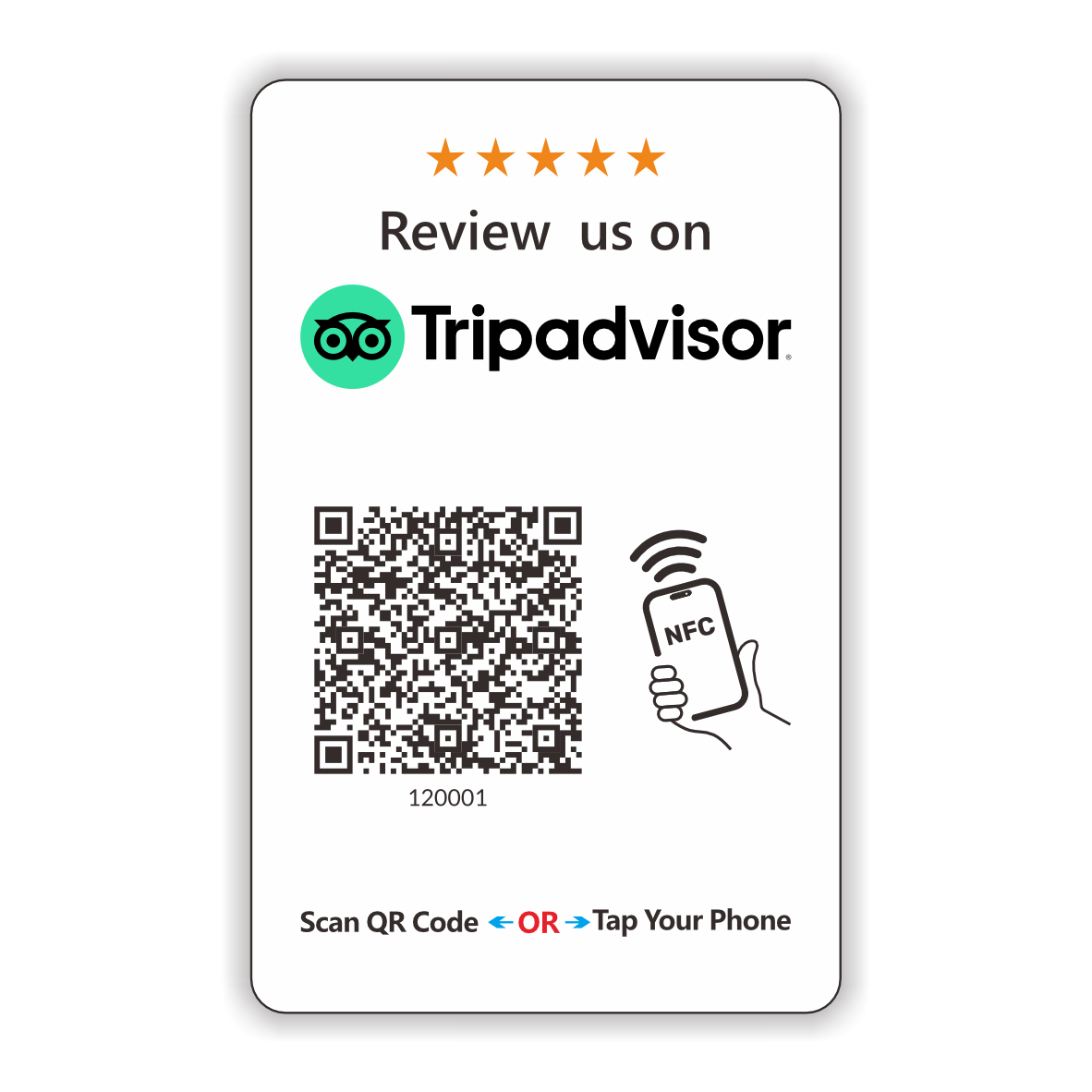 Review Us on Tripadvisor Card Touchless Card Reusable QR Code NFC Tap Review Card