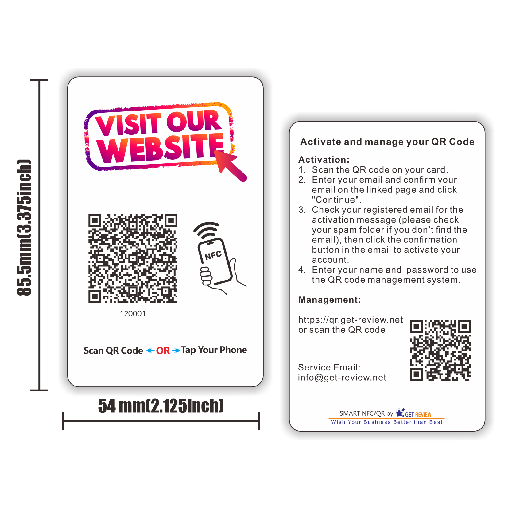 Visit Our Website Touchless Connect Card Reusable QR Code NFC Tap Card