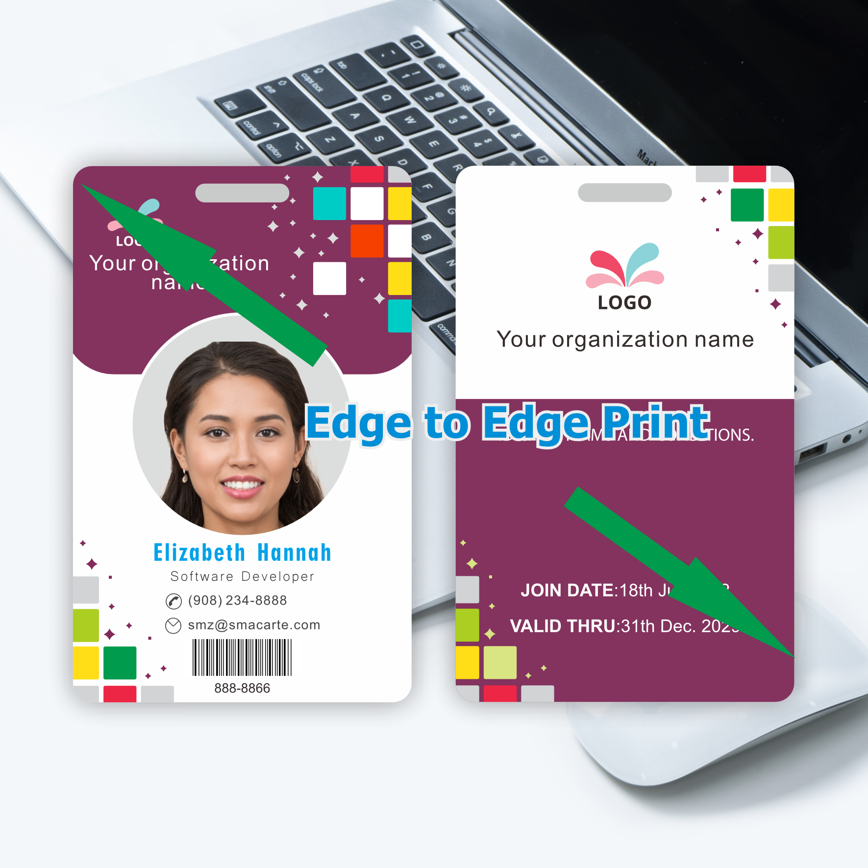 Custom Id Badge, Personalized Employee Photo Identification Card with Lanyard