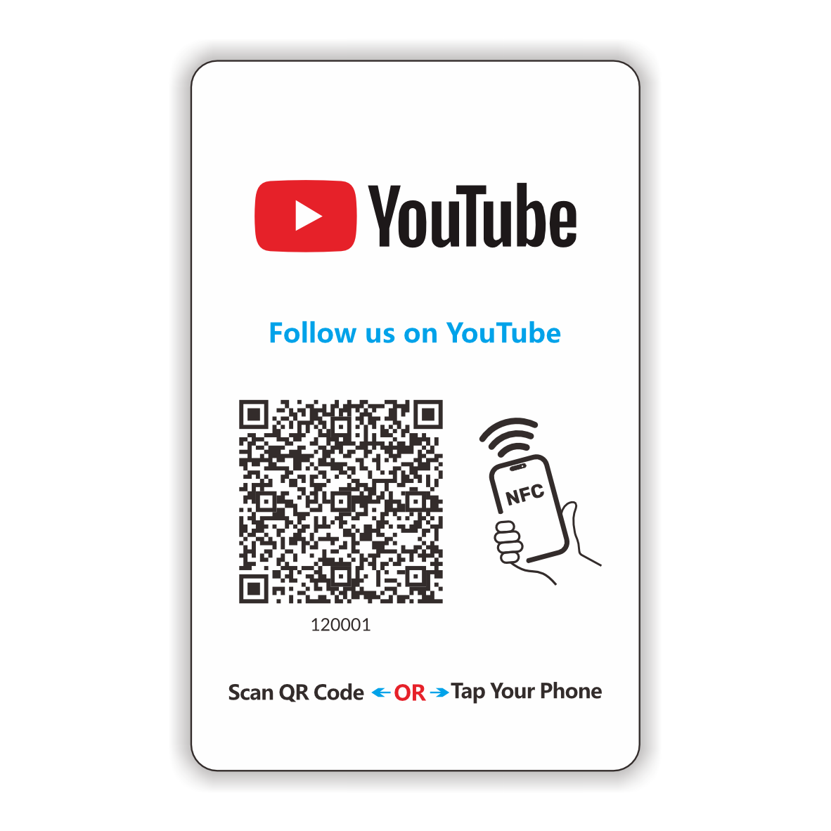 Follow Us On YouTube Card Touchless Reusable QR Code NFC Tap Review Card