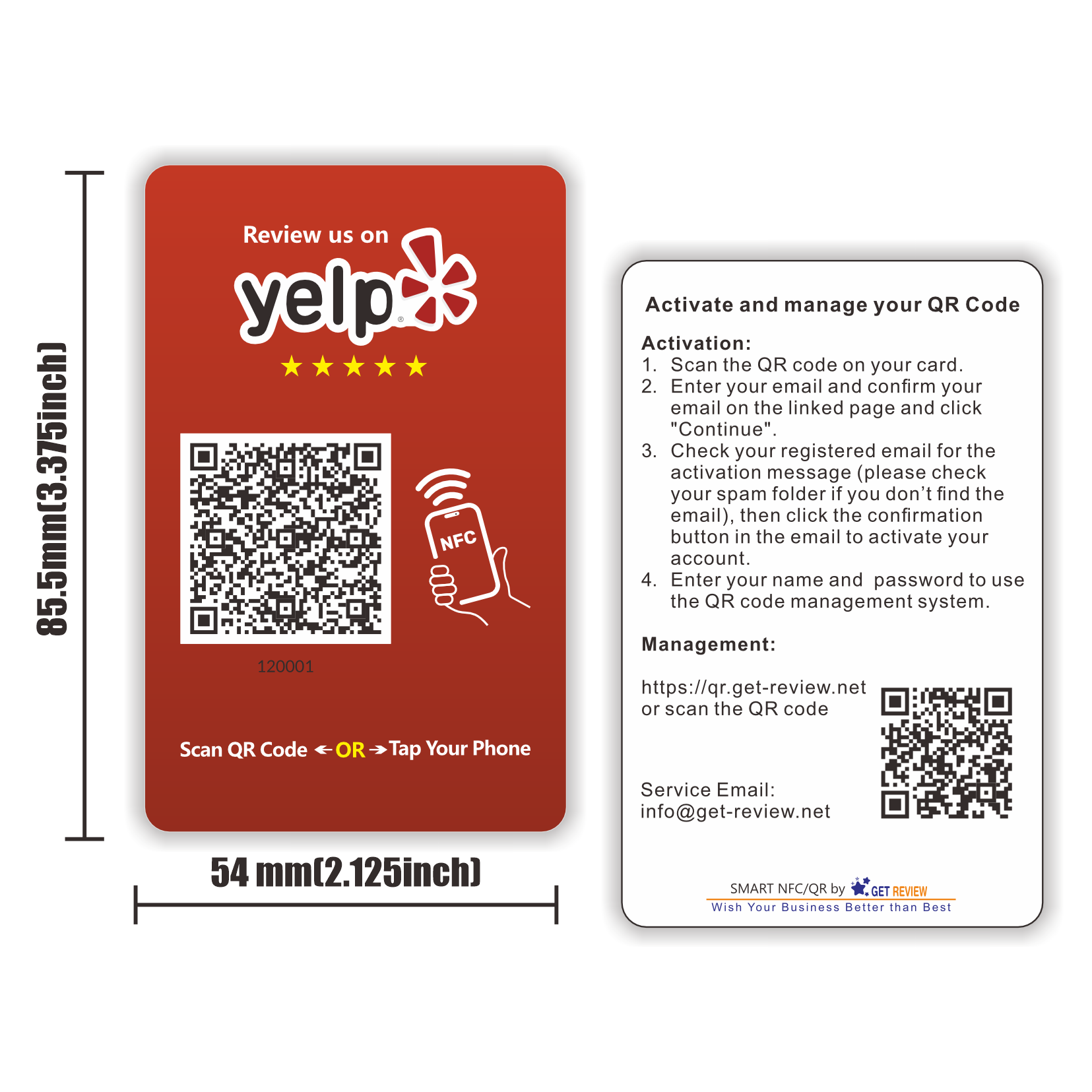Review Us On Yelp Card Touchless Reusable QR Code NFC Tap Review Card
