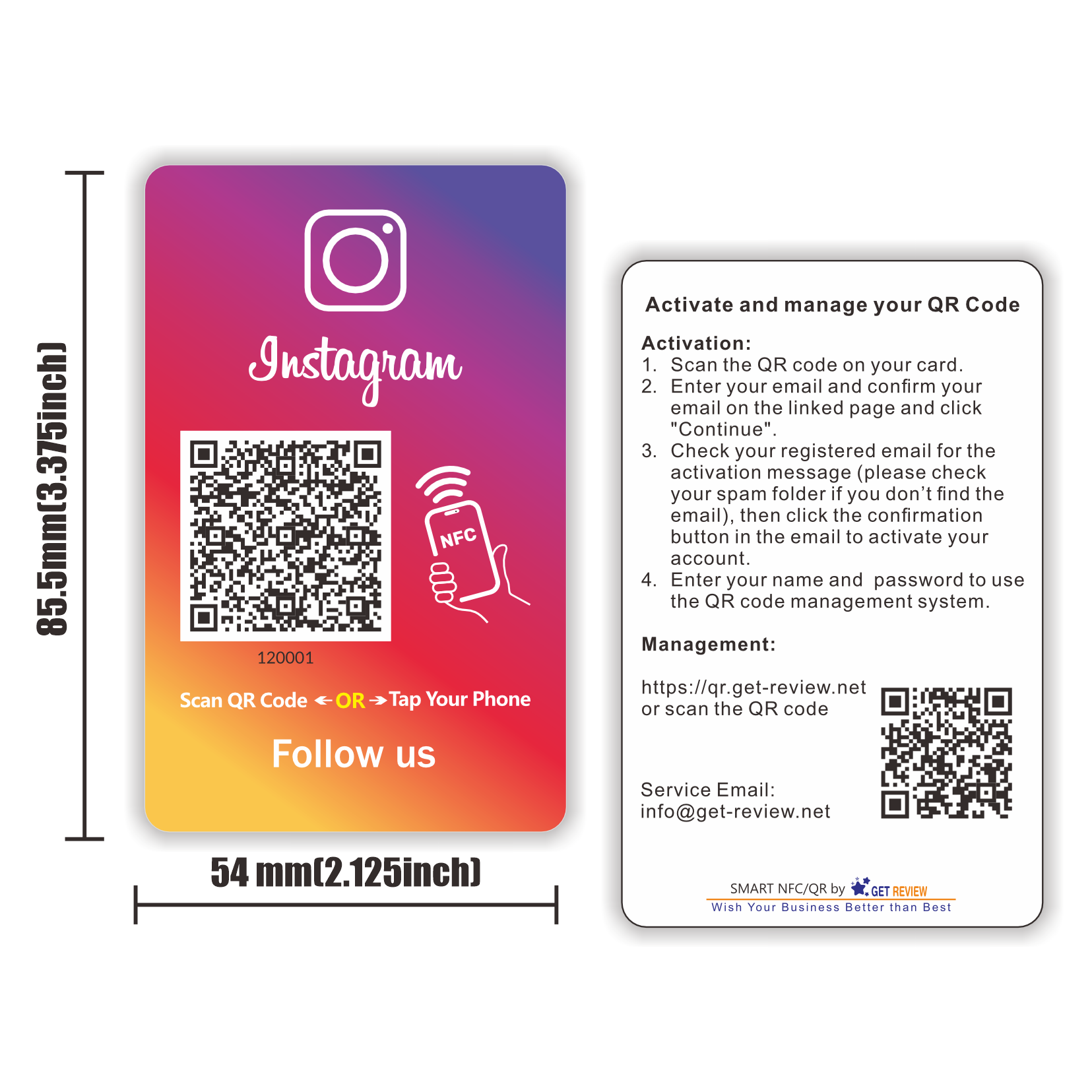 Contactless Sharing Smart NFC 'Follow Us On Instagram' Card Touchless Reusable QR Code Tap Review Card