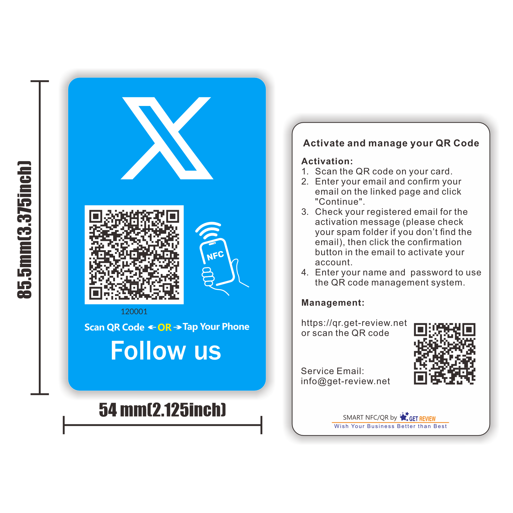 Contactless Sharing Smart NFC 'Follow Us On X' - X (Twitter) Touchless Card Reusable QR Code