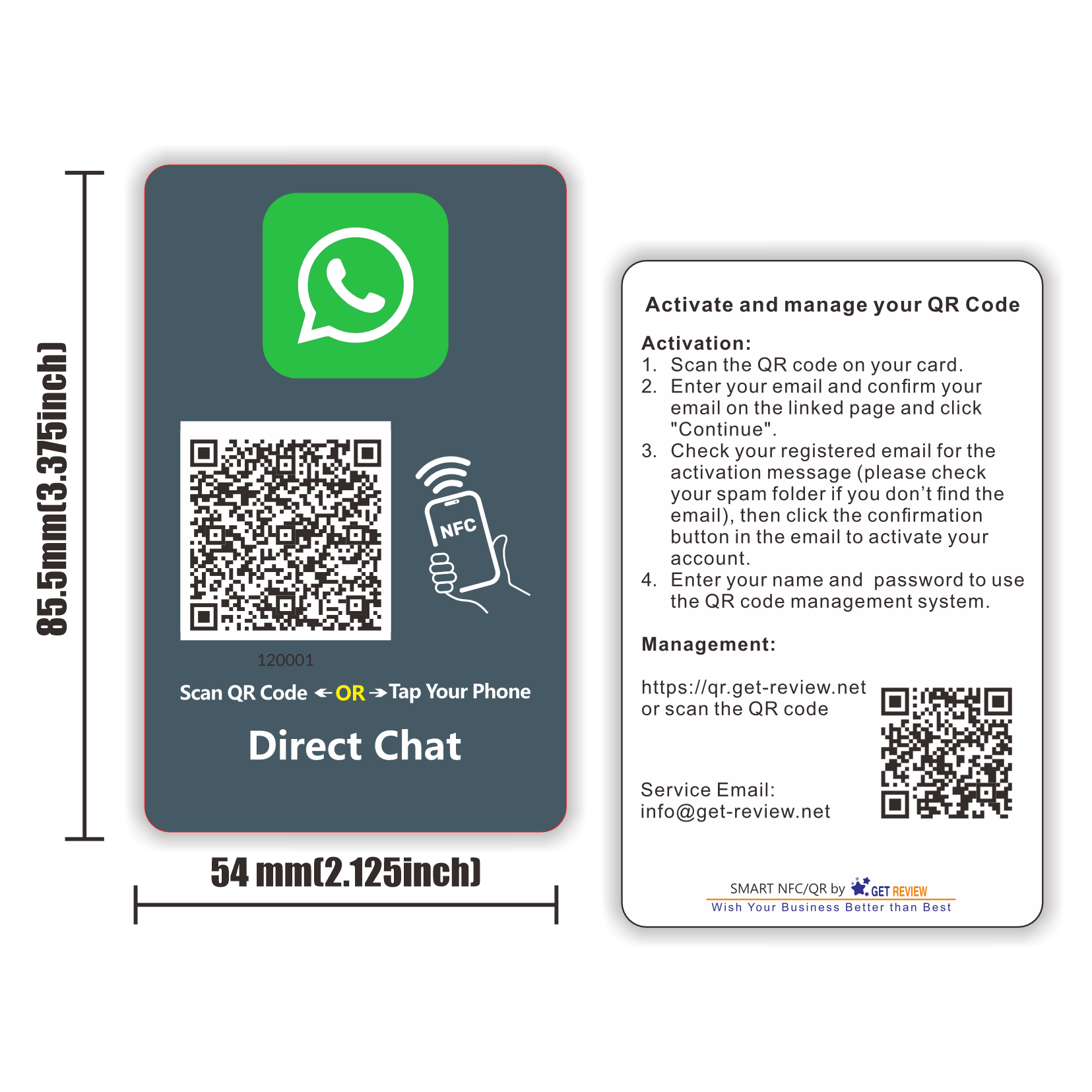 Contactless Sharing Smart NFC WhatsApp DirectChat Connect Card Touchless Reusable QR Code,Change Anytime,no app Needed