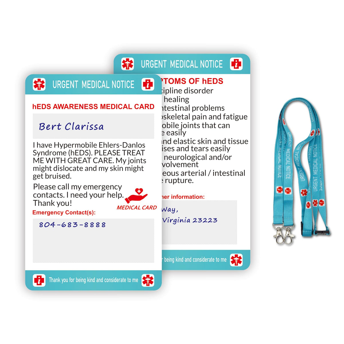 2set Danlos Syndrome hEDS Awareness Medical Card with Writable Panel a