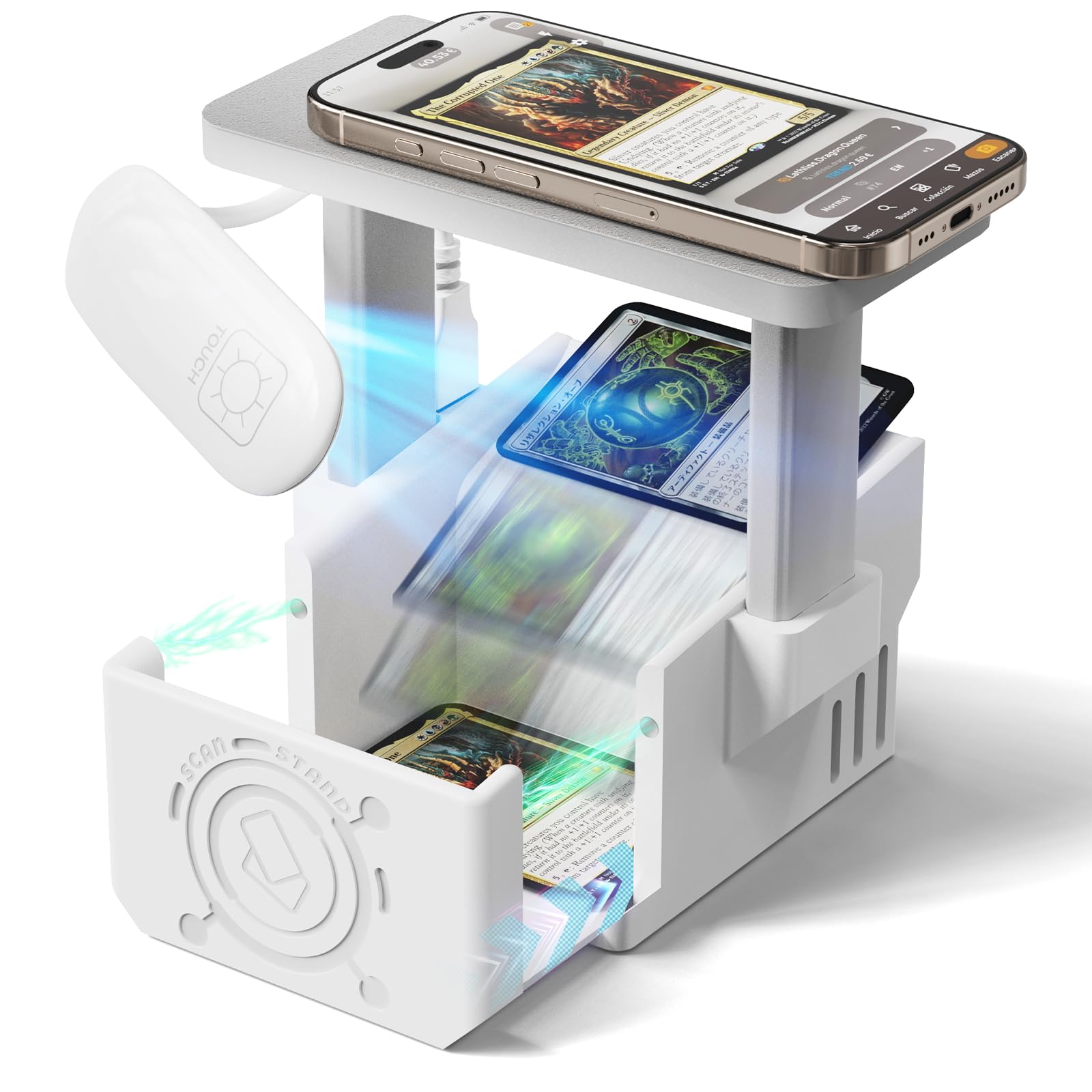 Card Scanner Pro for Trading Cards – MTG & TCG Card Scanner Stand with LED Light and Magnetic Base, Quickly Scan and Price Check Unsleeved Collectible Cards, Compatible with ManaBox and Magic TCG Apps