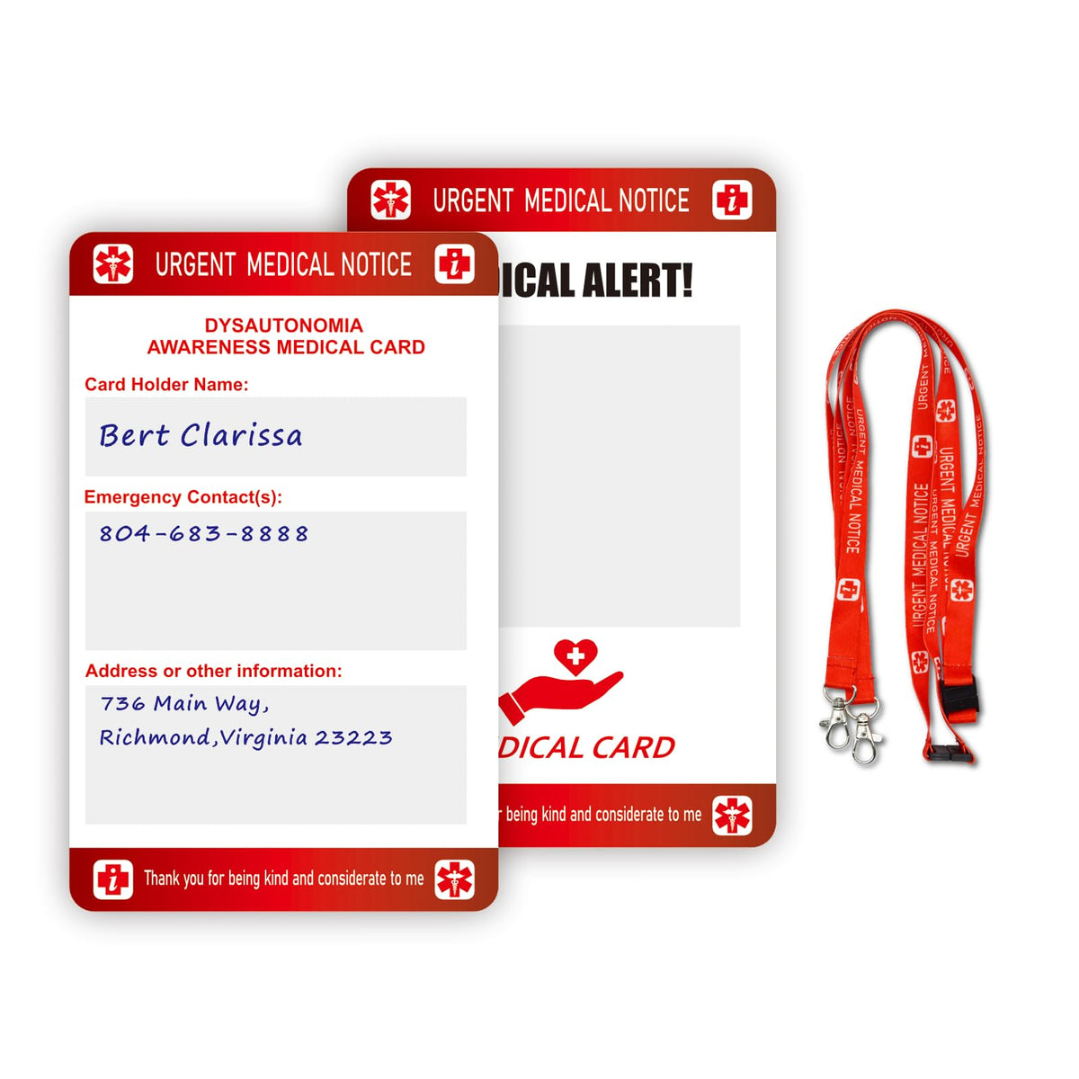 2set Medical Alert Awareness Card with Writable Panel and Patterned La