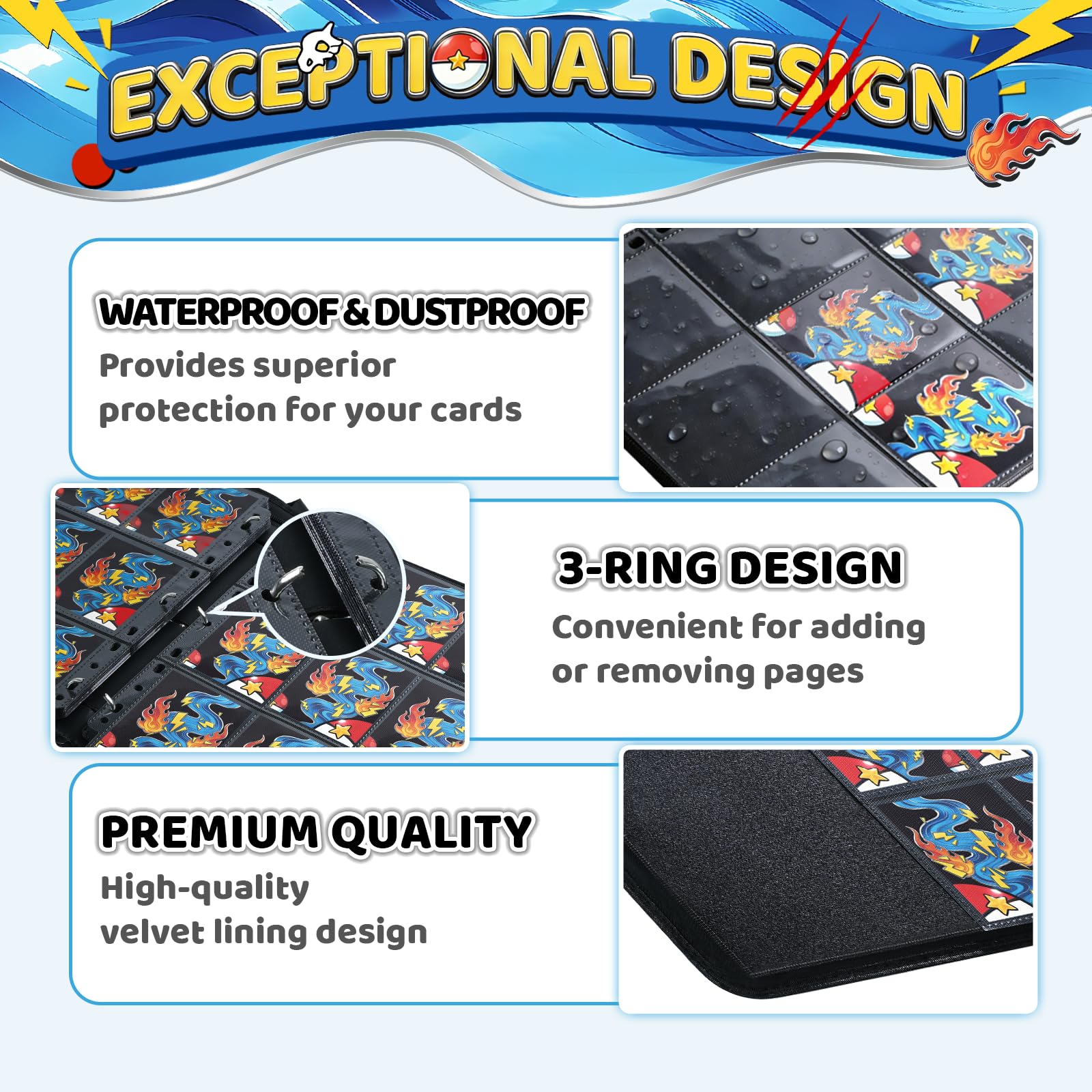 high quality card binder Trading Card Binder, 9 Pocket 900-Pocket with 50 Removable Binder Slee