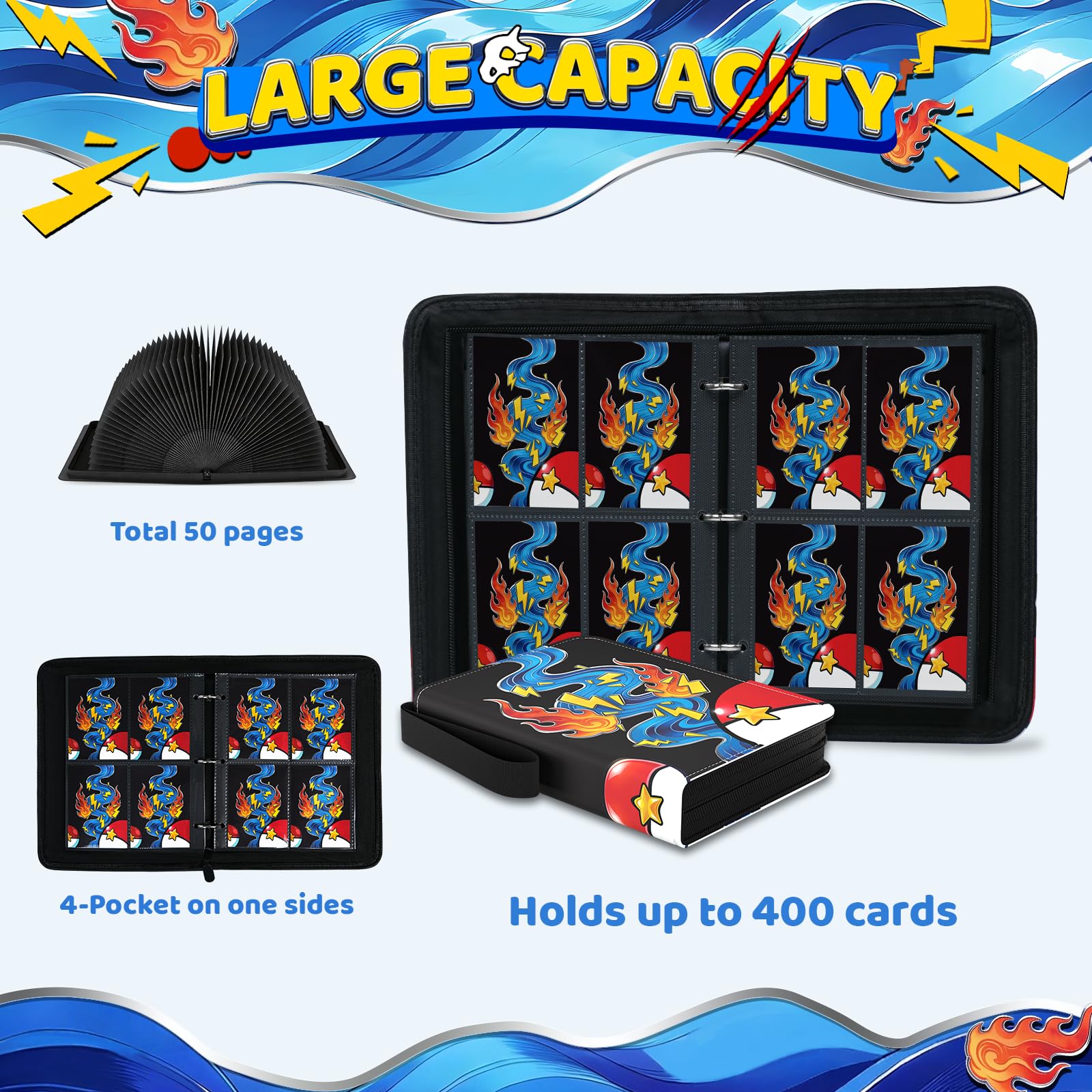 trading card binder sheets Trading Card Binder, 4 Pocket 400-Pocket with 50 Removable Binder Slee