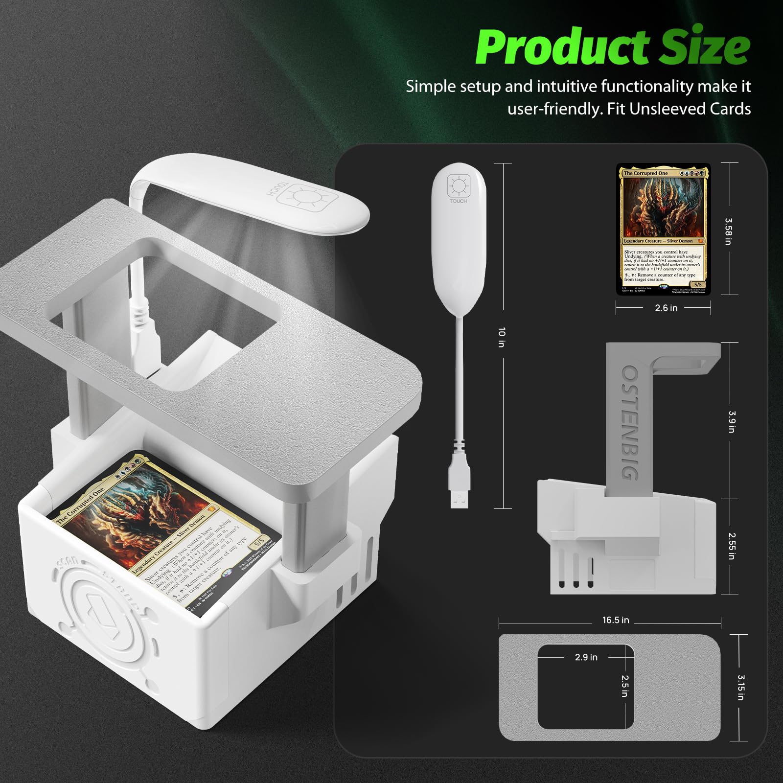 Card Scanner Pro for Trading Cards – MTG & TCG Card Scanner Stand with LED Light and Magnetic Base, Quickly Scan and Price Check Unsleeved Collectible Cards, Compatible with ManaBox and Magic TCG Apps