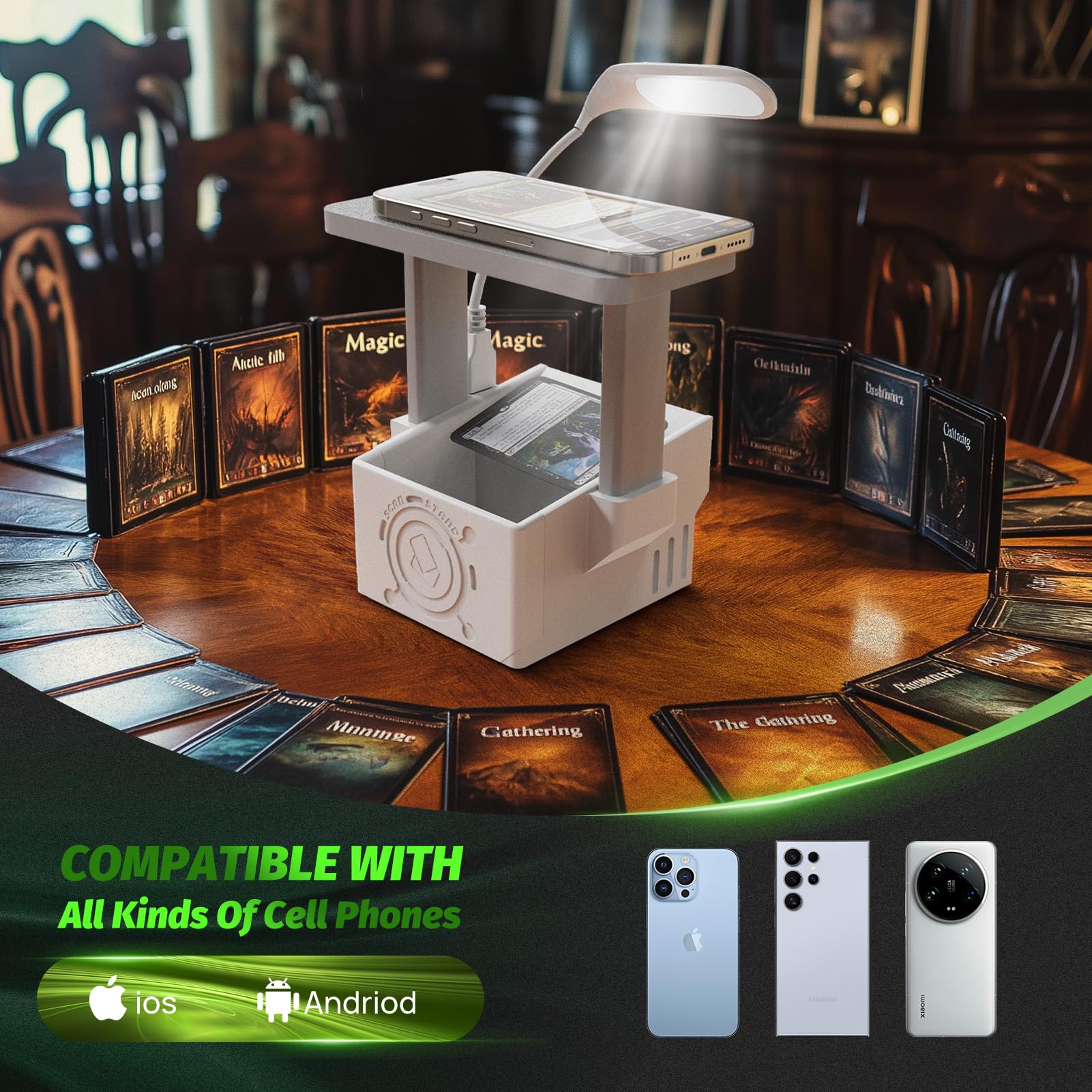 Card Scanner Pro for Trading Cards – MTG & TCG Card Scanner Stand with LED Light and Magnetic Base, Quickly Scan and Price Check Unsleeved Collectible Cards, Compatible with ManaBox and Magic TCG Apps