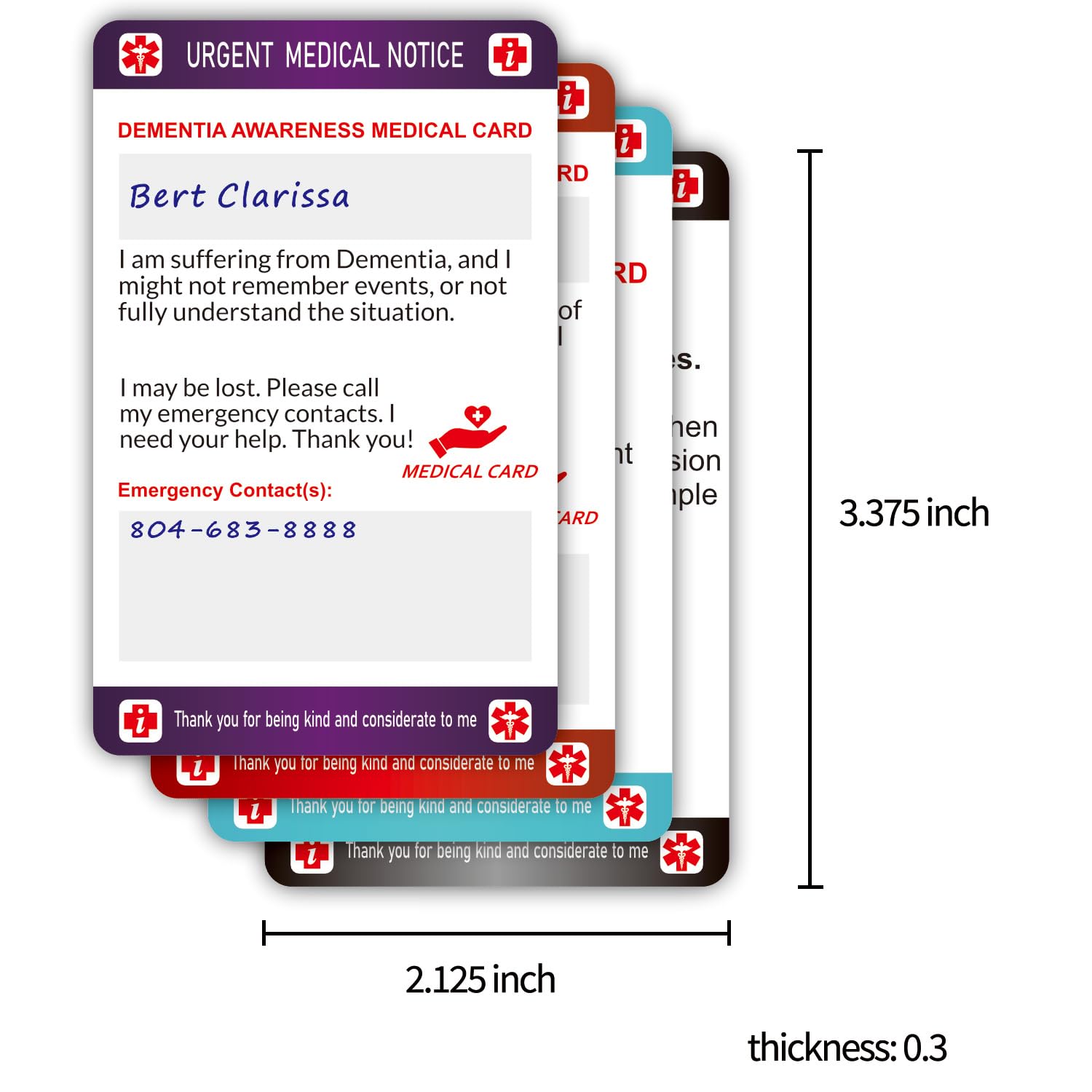 2set Medical Alert Awareness Card with Writable Panel and Patterned La