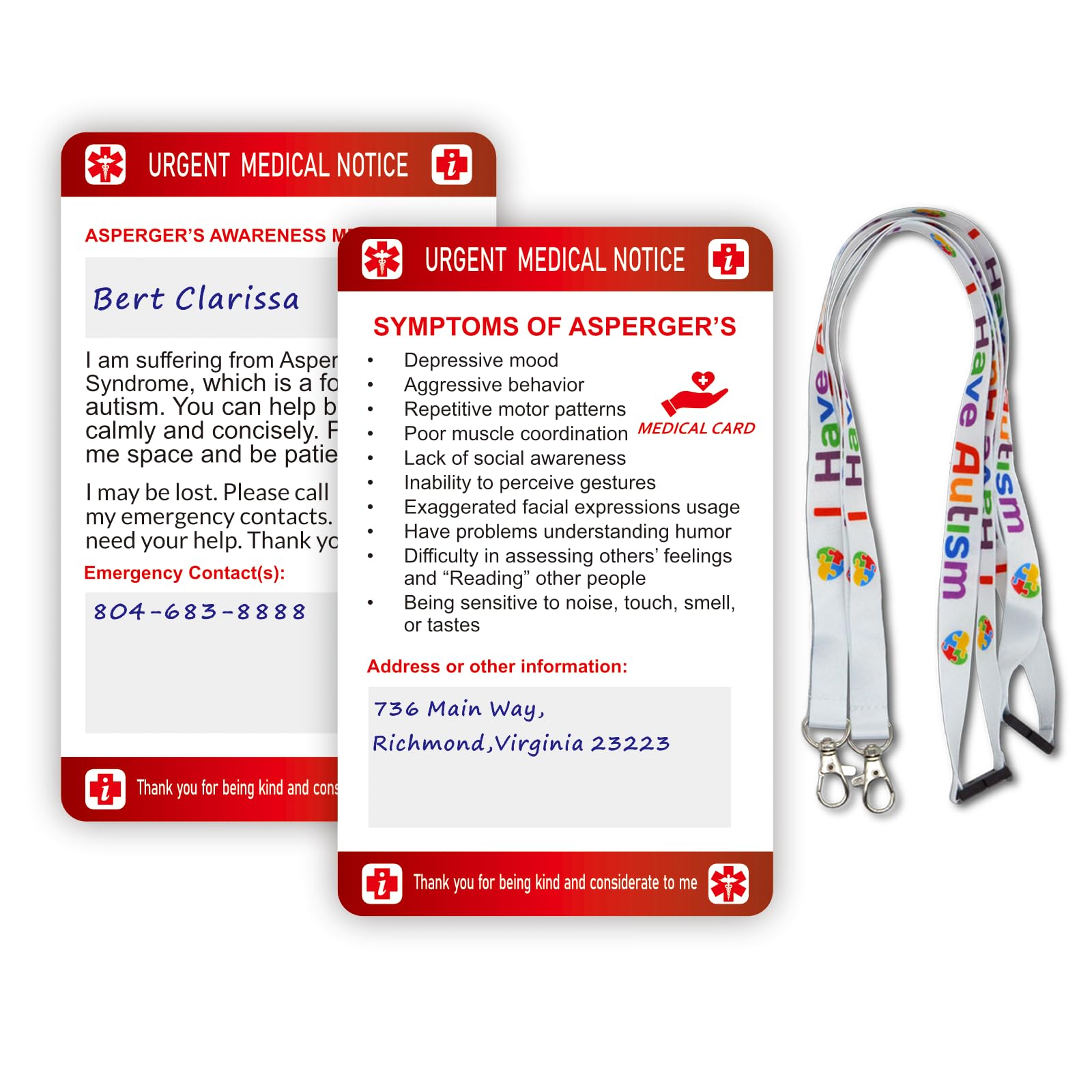 2set Medical Alert Awareness Card with Writable Panel and Patterned La