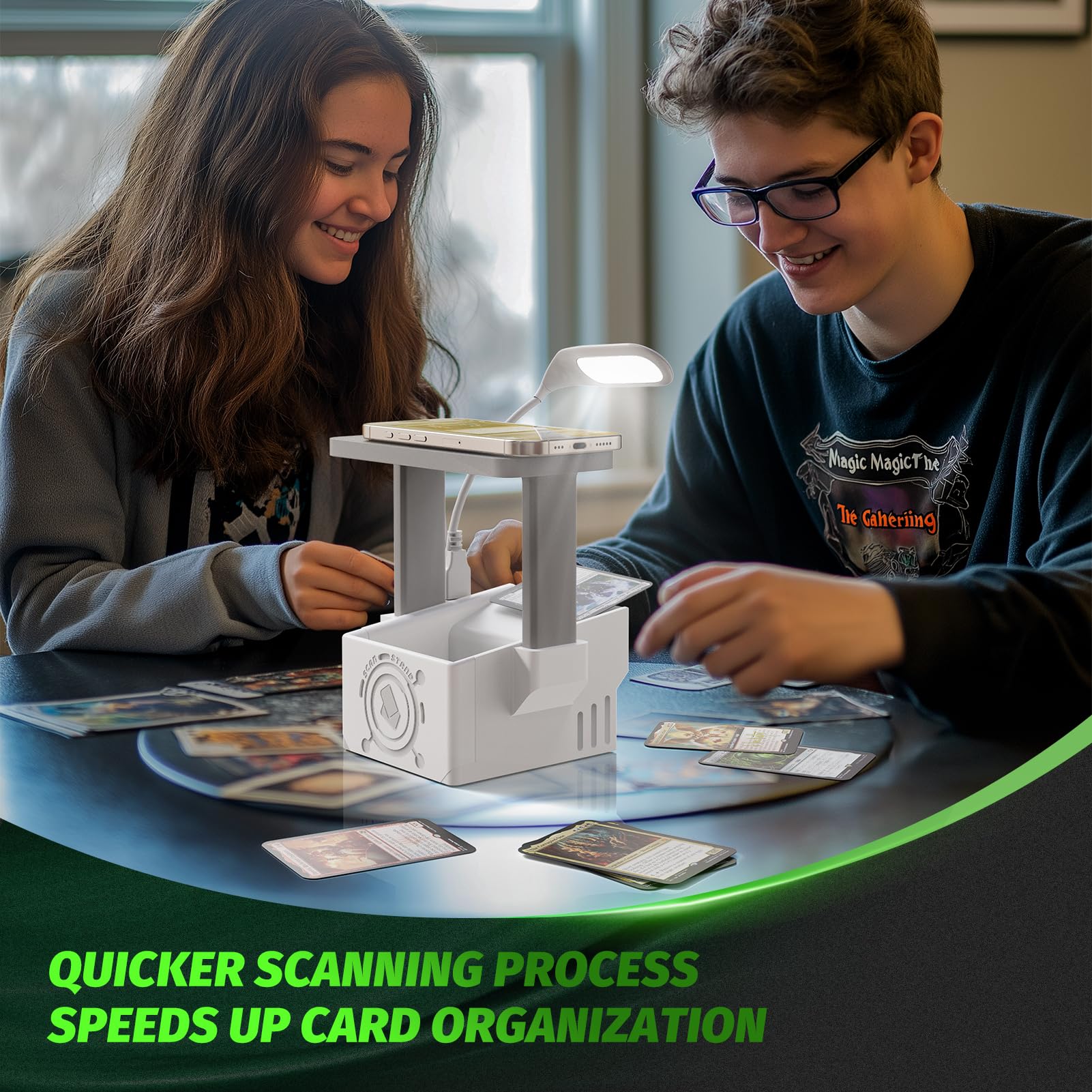 Card Scanner Pro for Trading Cards – MTG & TCG Card Scanner Stand with LED Light and Magnetic Base, Quickly Scan and Price Check Unsleeved Collectible Cards, Compatible with ManaBox and Magic TCG Apps