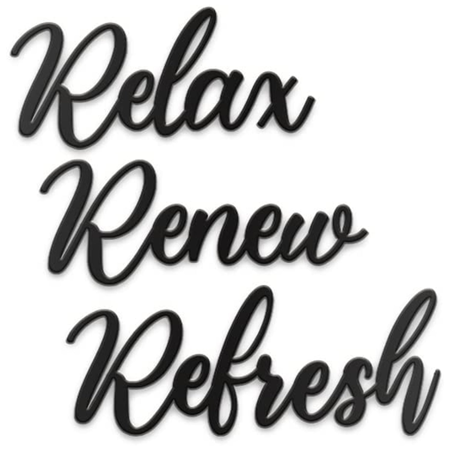 Relax Renew Refresh Sign Metal Wall Decor - 20"X19" 3 PCS Black Modern Beautiful Relax Renew Refresh Farmhouse Metal Wall Signs
