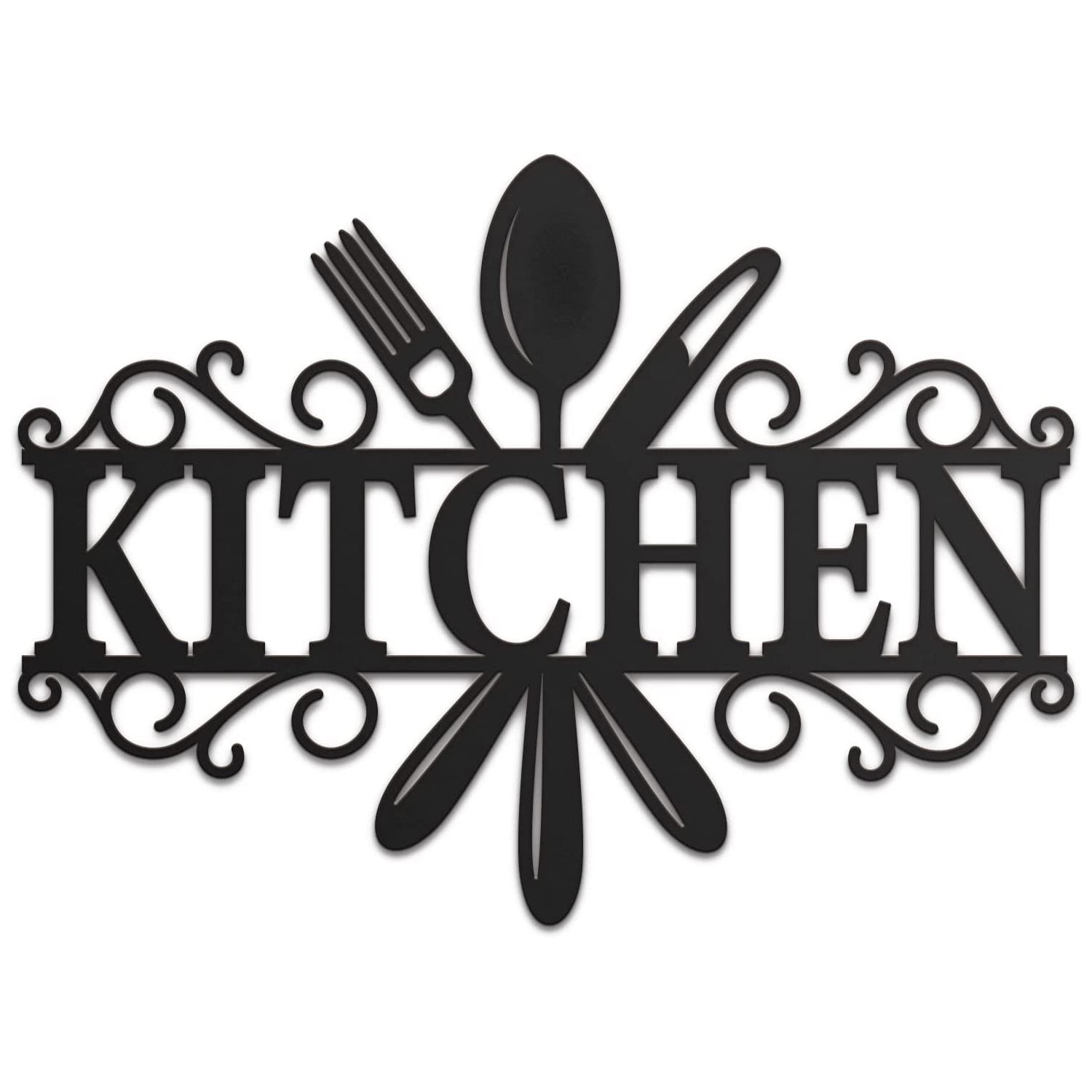 Utensil Metal Kitchen Signs Wall Decor - 15"X11" Black Modern Utensil Country Metal Kitchen Wall Decor Sig