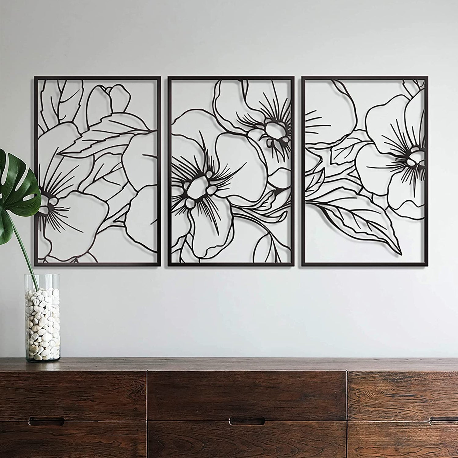 Black/Gold Minimalist Floral Single Line Metal Wall Art Decor - 18"X12" 3 Packs Black Floral Abstract Minimalist Lines Wall signs