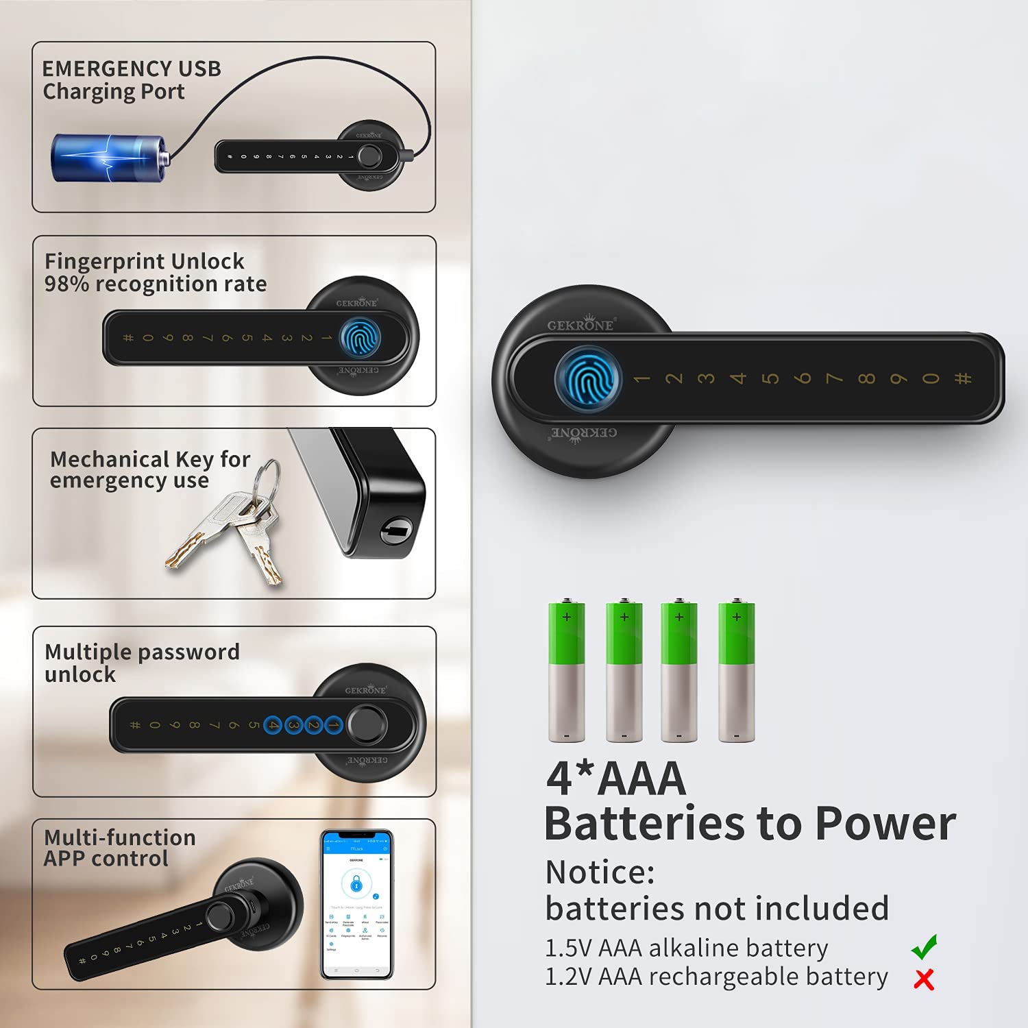 Fingerprint Lock with Touchscreen Smart Room Door App Digital Lever Lock