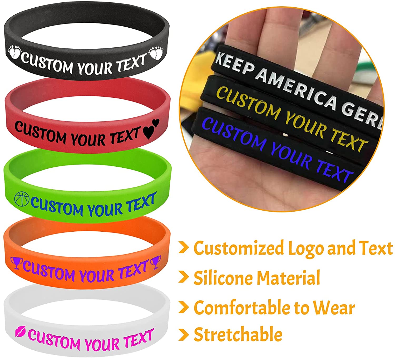 Customizable Wristbands Personalized Silicone Bracelets Engrave Rubber Wristband Customizable for Events, Gifts, Awareness,Party,Men, Women