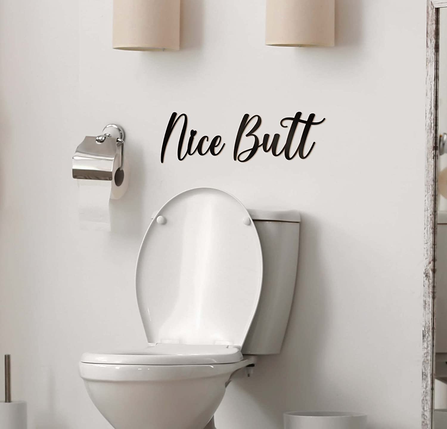 Nice Butt Bathroom Decor Metal Wall Art - 12"X4.5" Bathroom Decor Farmhouse Cute Nice Butt Bathroom Signs for Home Toilet Sign Funny Bathroom Sign