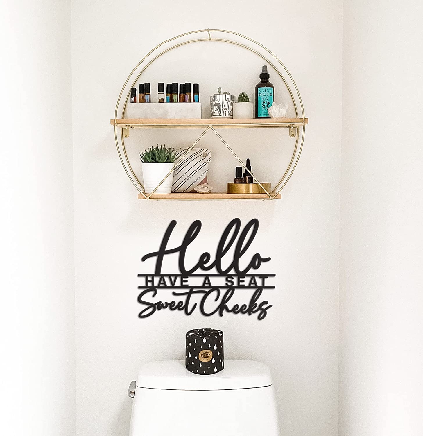Hello Sweet Cheeks Sign Metal Black Bathroom Wall Decor - 15"x11" Black Bathroom Wall Decor