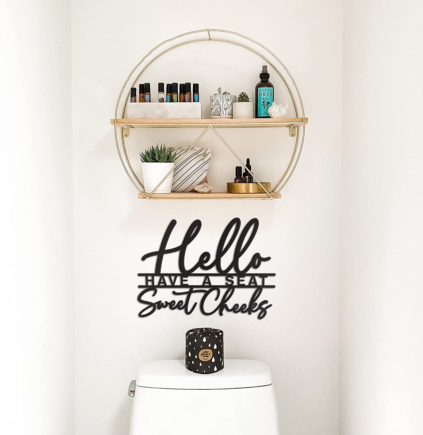 Hello Sweet Cheeks Sign Metal Black Bathroom Wall Decor - 15"x11" Black Bathroom Wall Decor