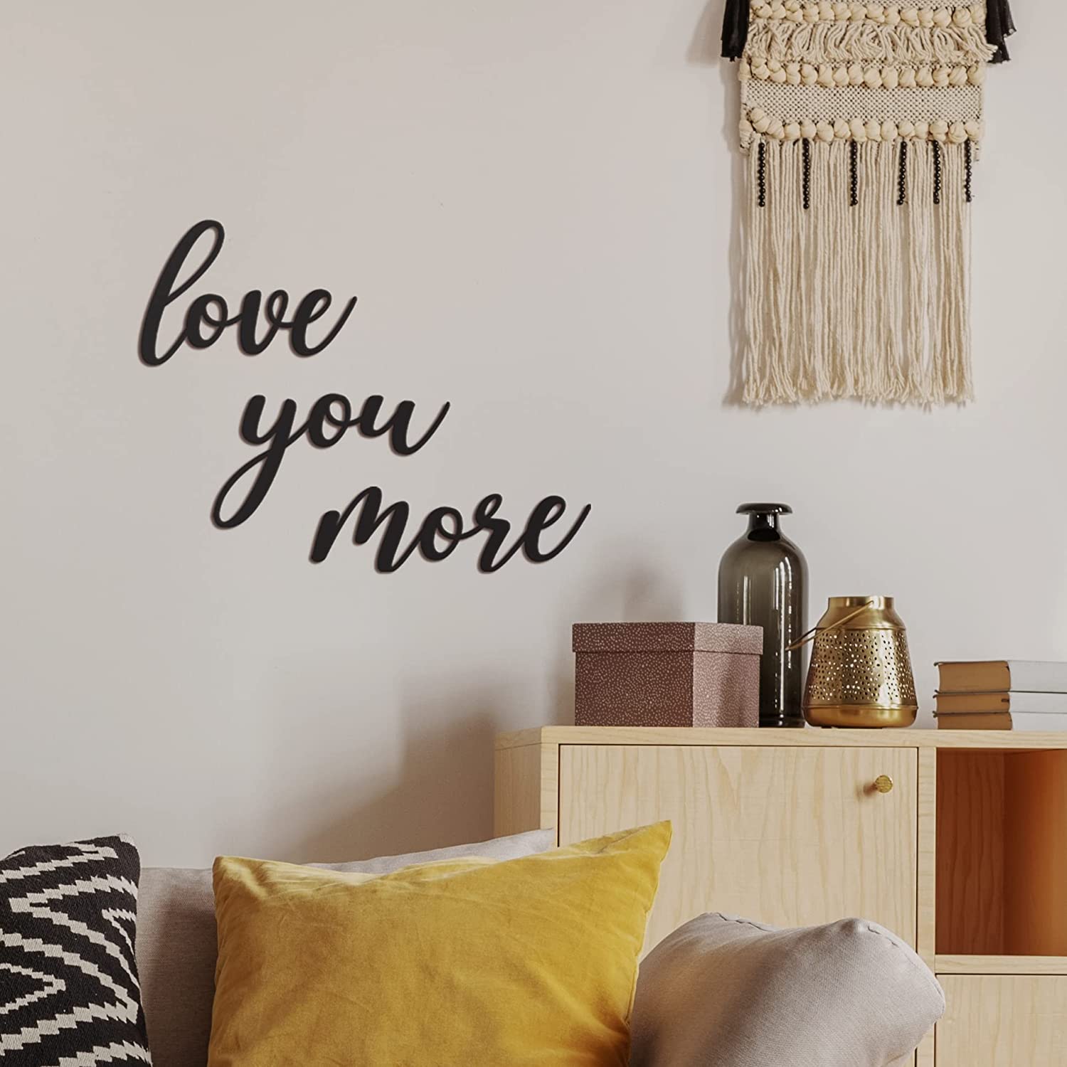 Love You More Sign Metal Wall Decor - 25"X21" Black Modern Beautiful I Love You More Sign