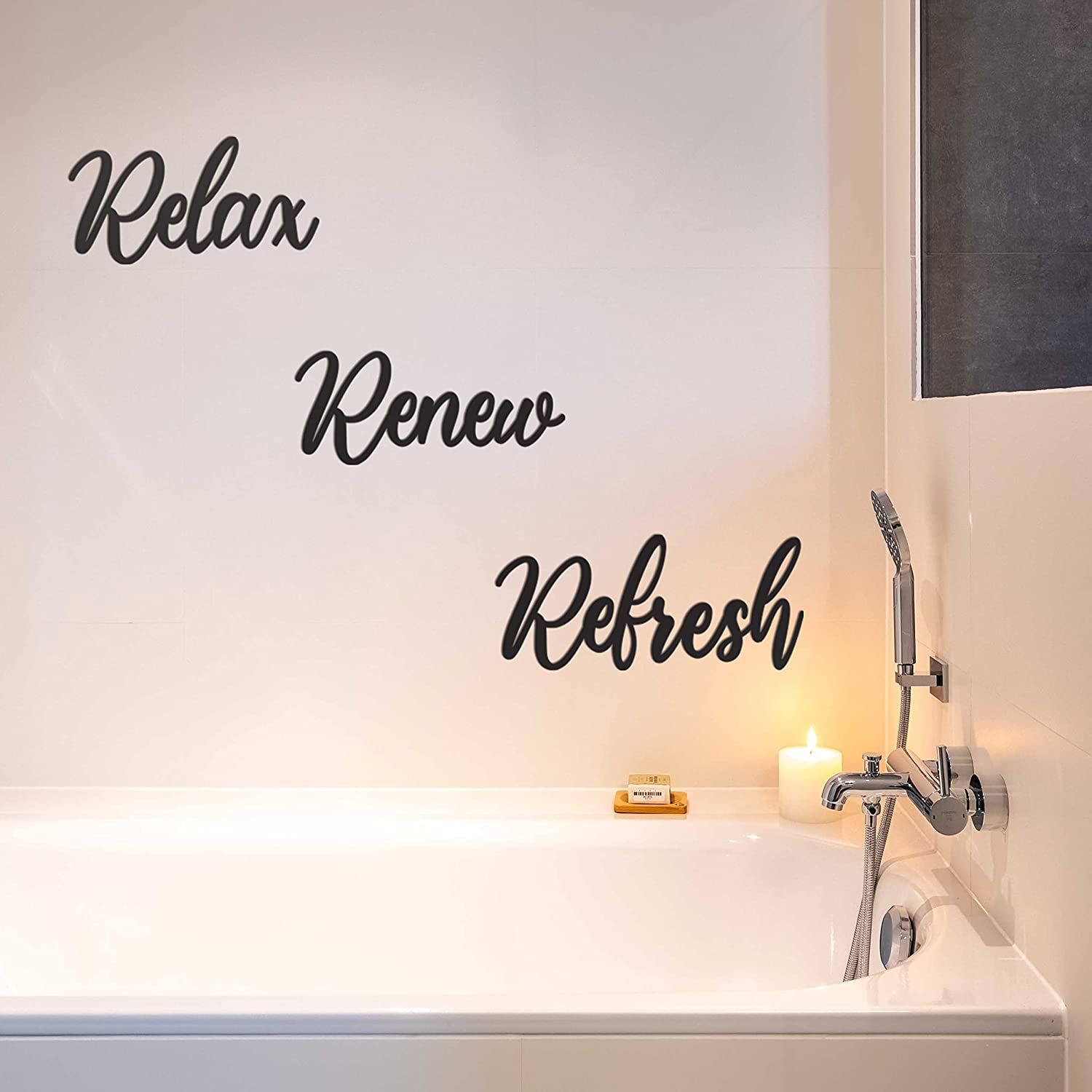 Relax Renew Refresh Sign Metal Wall Decor - 20"X19" 3 PCS Black Modern Beautiful Relax Renew Refresh Farmhouse Metal Wall Signs