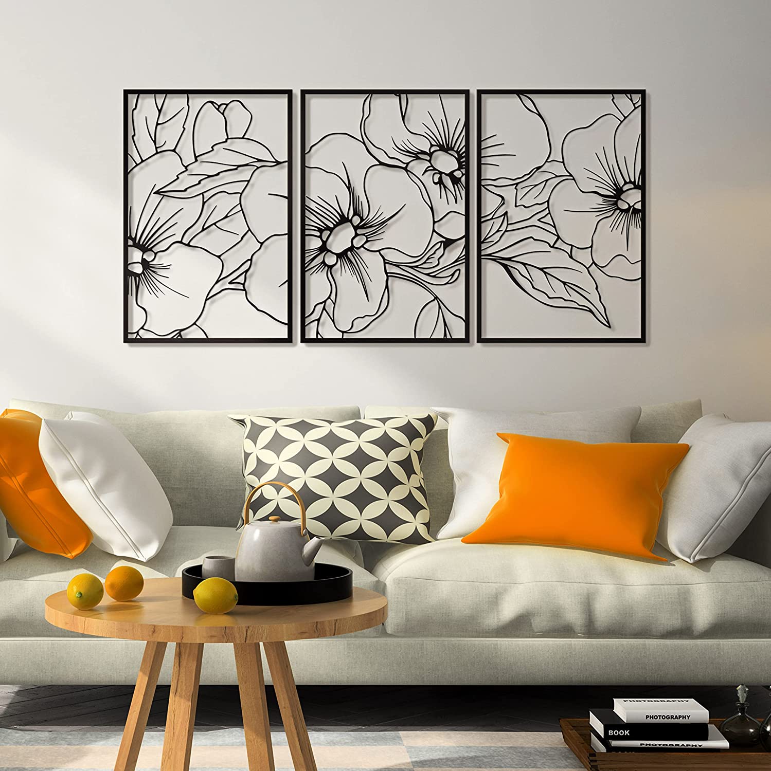 Black/Gold Minimalist Floral Single Line Metal Wall Art Decor - 18"X12" 3 Packs Black Floral Abstract Minimalist Lines Wall signs