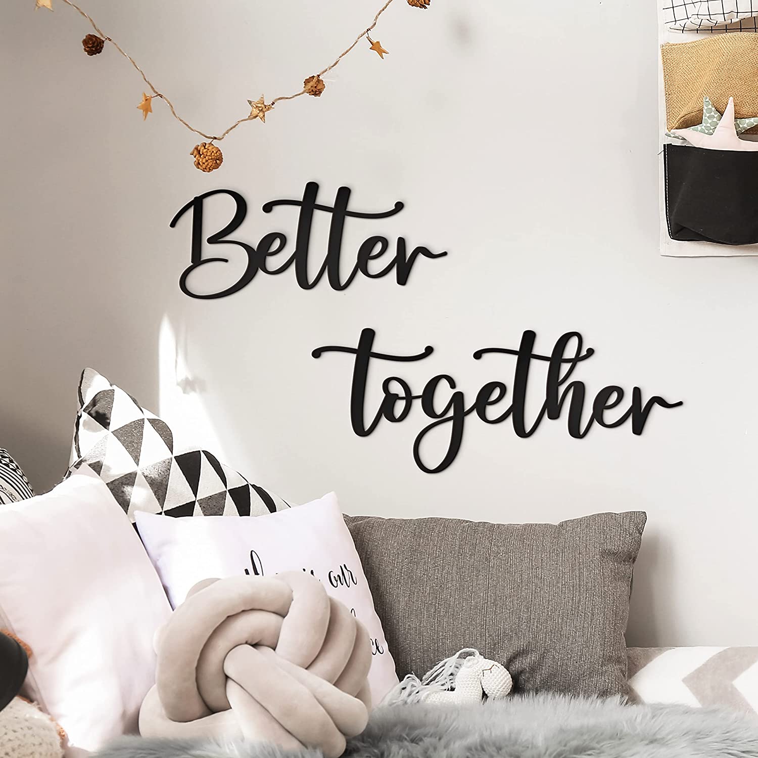 Better Together Sign Metal Wall Decor - 18"X16" Black Modern Better Together Farmhouse Metal Wall Signs for Hanging Home Wall Art Decor