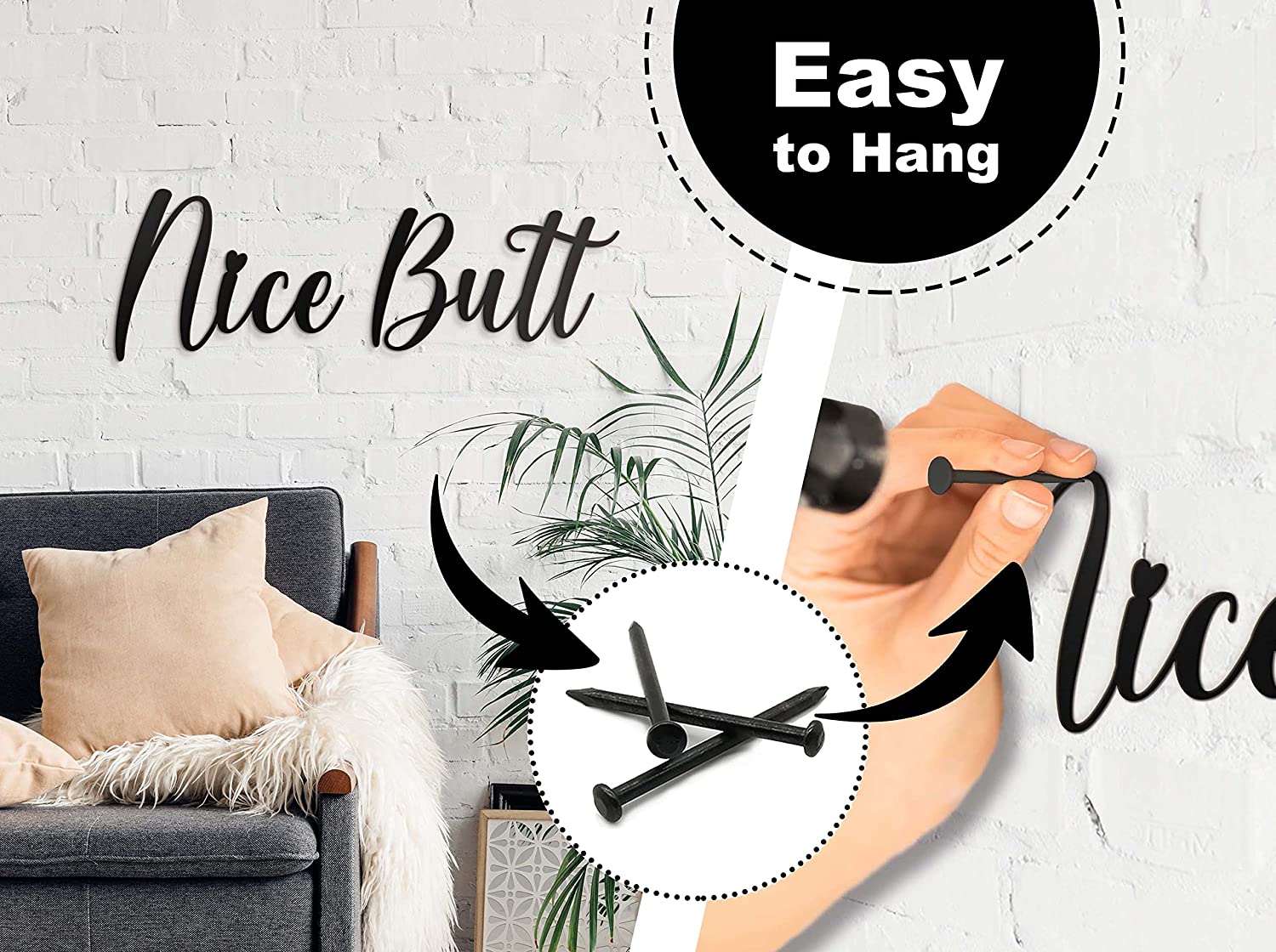 Nice Butt Bathroom Decor Metal Wall Art - 12"X4.5" Bathroom Decor Farmhouse Cute Nice Butt Bathroom Signs for Home Toilet Sign Funny Bathroom Sign