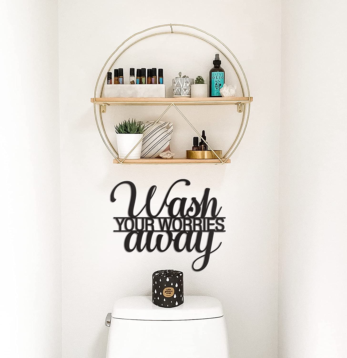 Wash Your Worries Away Sign Metal Wall Decor - 14"X11" Black Modern Beautiful Wash Your Worries Away Farmhouse Metal Wall Signs