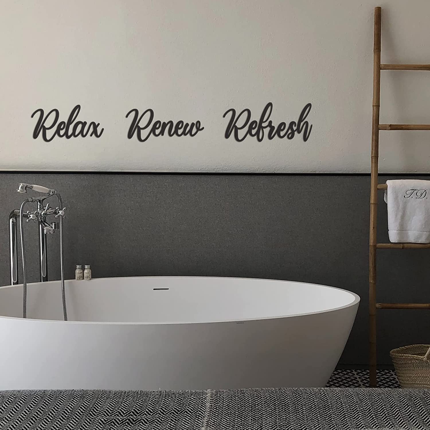 Relax Renew Refresh Sign Metal Wall Decor - 20"X19" 3 PCS Black Modern Beautiful Relax Renew Refresh Farmhouse Metal Wall Signs