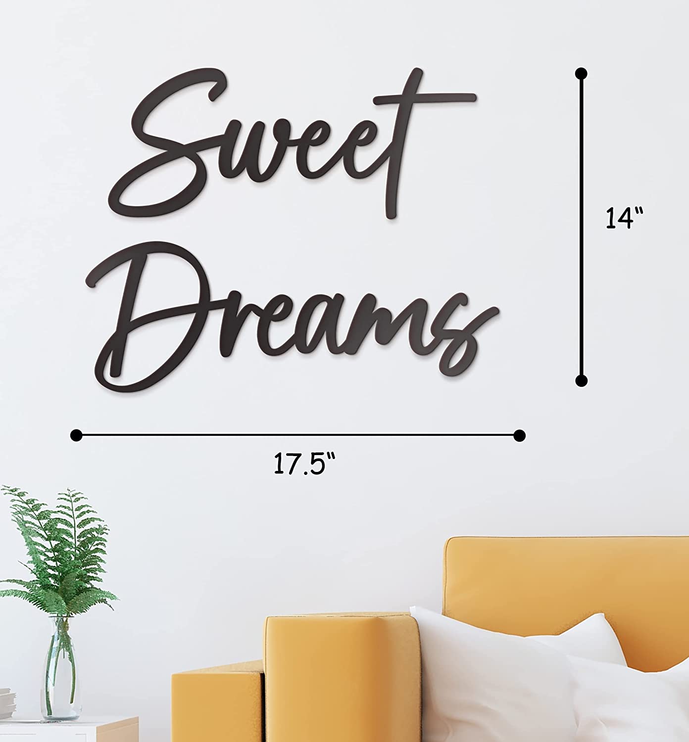 Sweet Dreams Metal Sign Wall Art Decor - 35"X8" Black Modern Sweet Dreams Farmhouse Signs for Hanging Above Bed Wall Decor for Bedroom