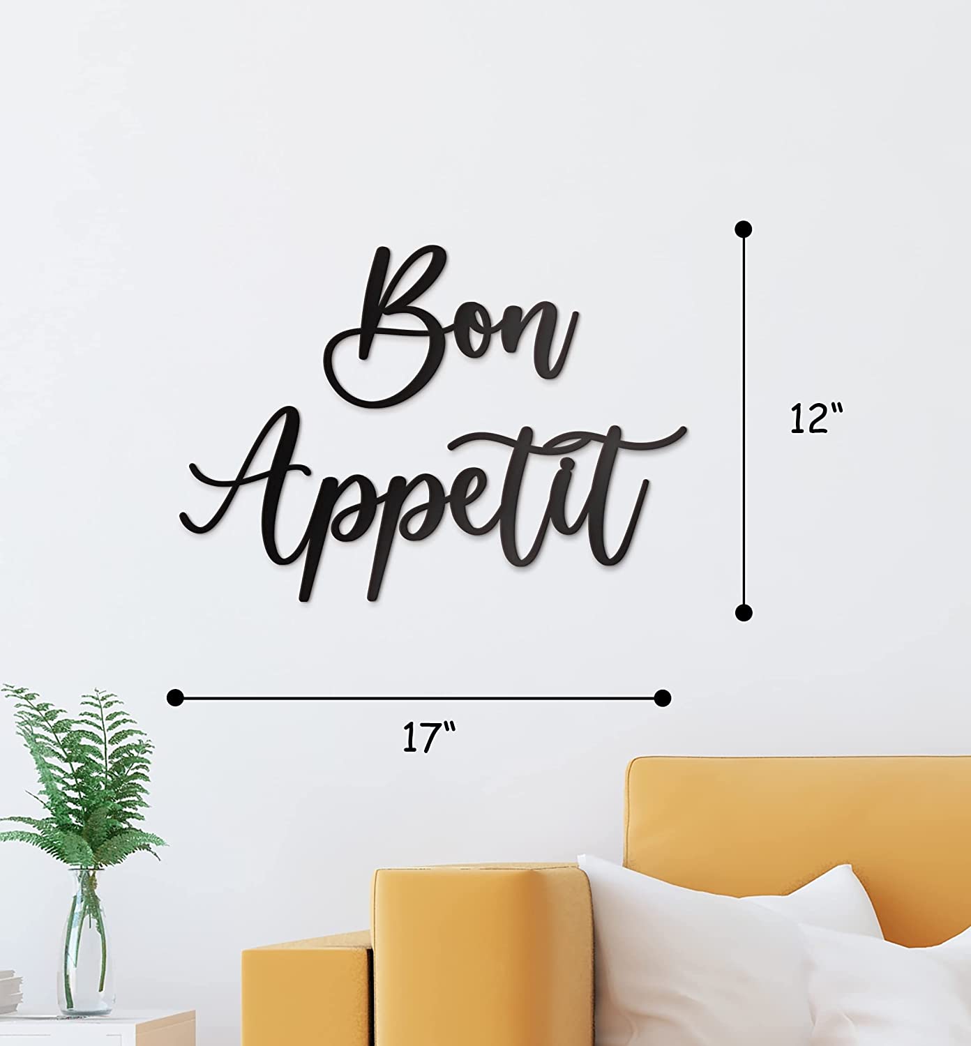 Bon Appetit Metal Wall Decor - 17"X12" and 17"x 14"Black Farmhouse Modern Cute large Bon Appetit Metal Wall Art