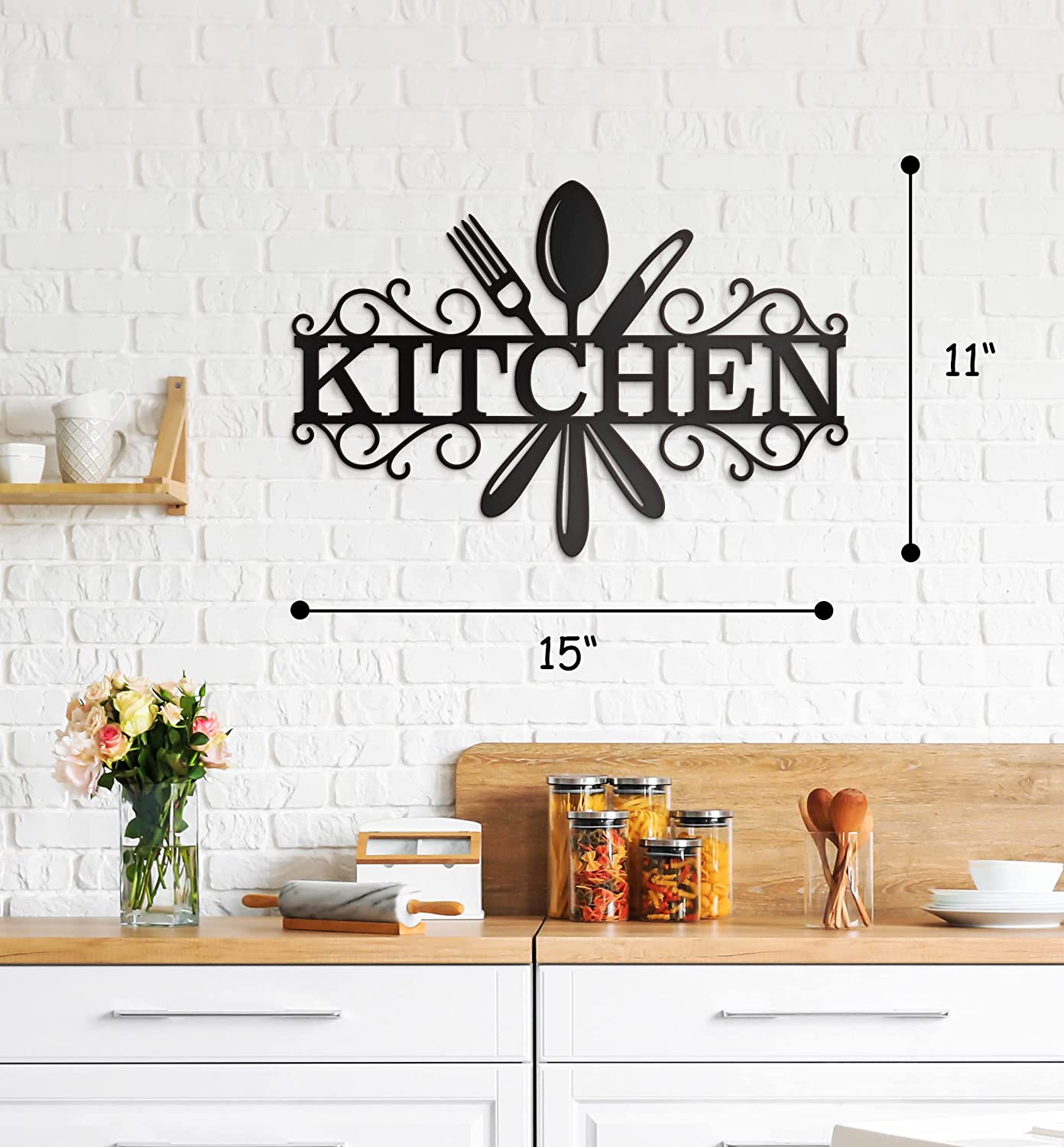 Utensil Metal Kitchen Signs Wall Decor - 15"X11" Black Modern Utensil Country Metal Kitchen Wall Decor Sig