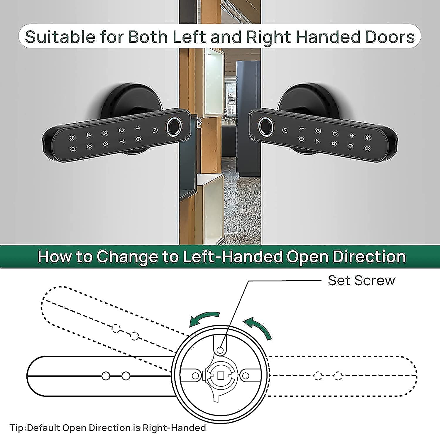 Fingerprint Door Bedroom Lock, 3 in 1 Smart Lock Door with Handle