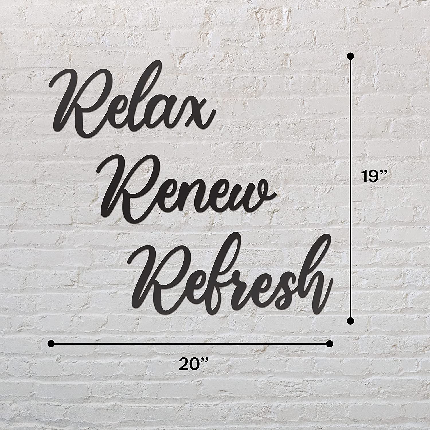 Relax Renew Refresh Sign Metal Wall Decor - 20"X19" 3 PCS Black Modern Beautiful Relax Renew Refresh Farmhouse Metal Wall Signs